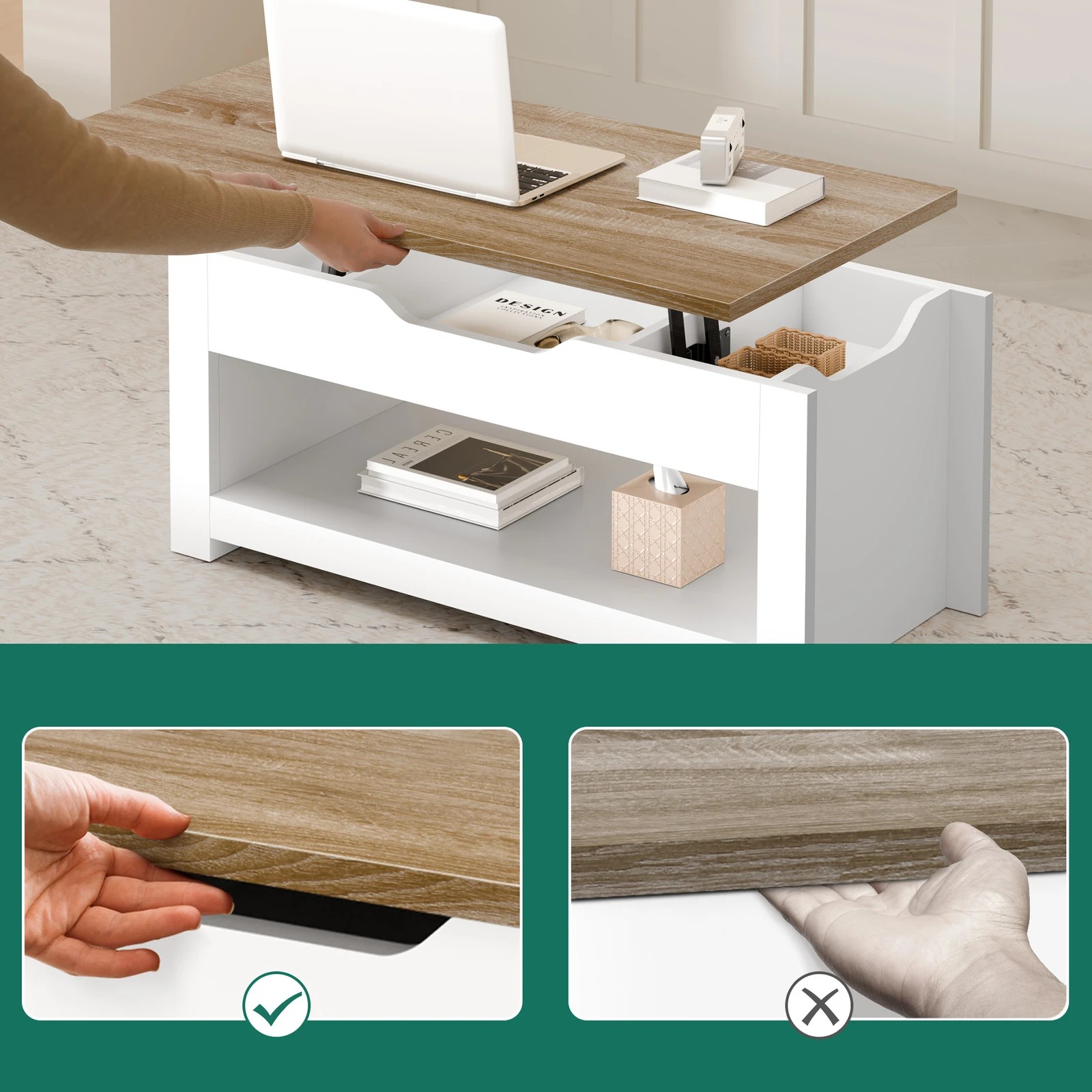 6 Alfordson Coffee Table Lift Up Top Laptop Desk Hidden Storage Shelf - Wood White, 6 of 10