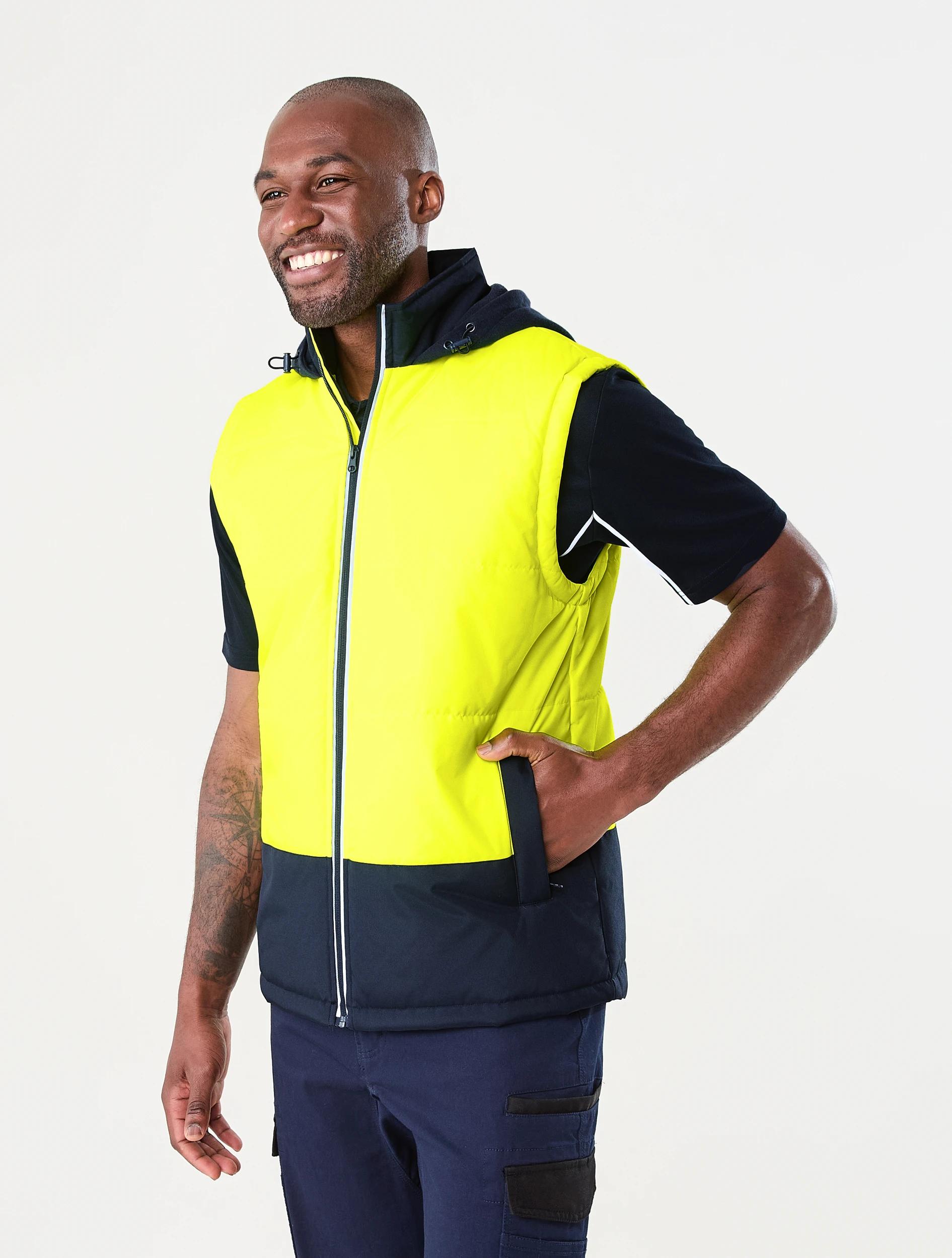 2 Workwear Hi-Visibility Hooded Puffer Vest Yellow, 2 of 6