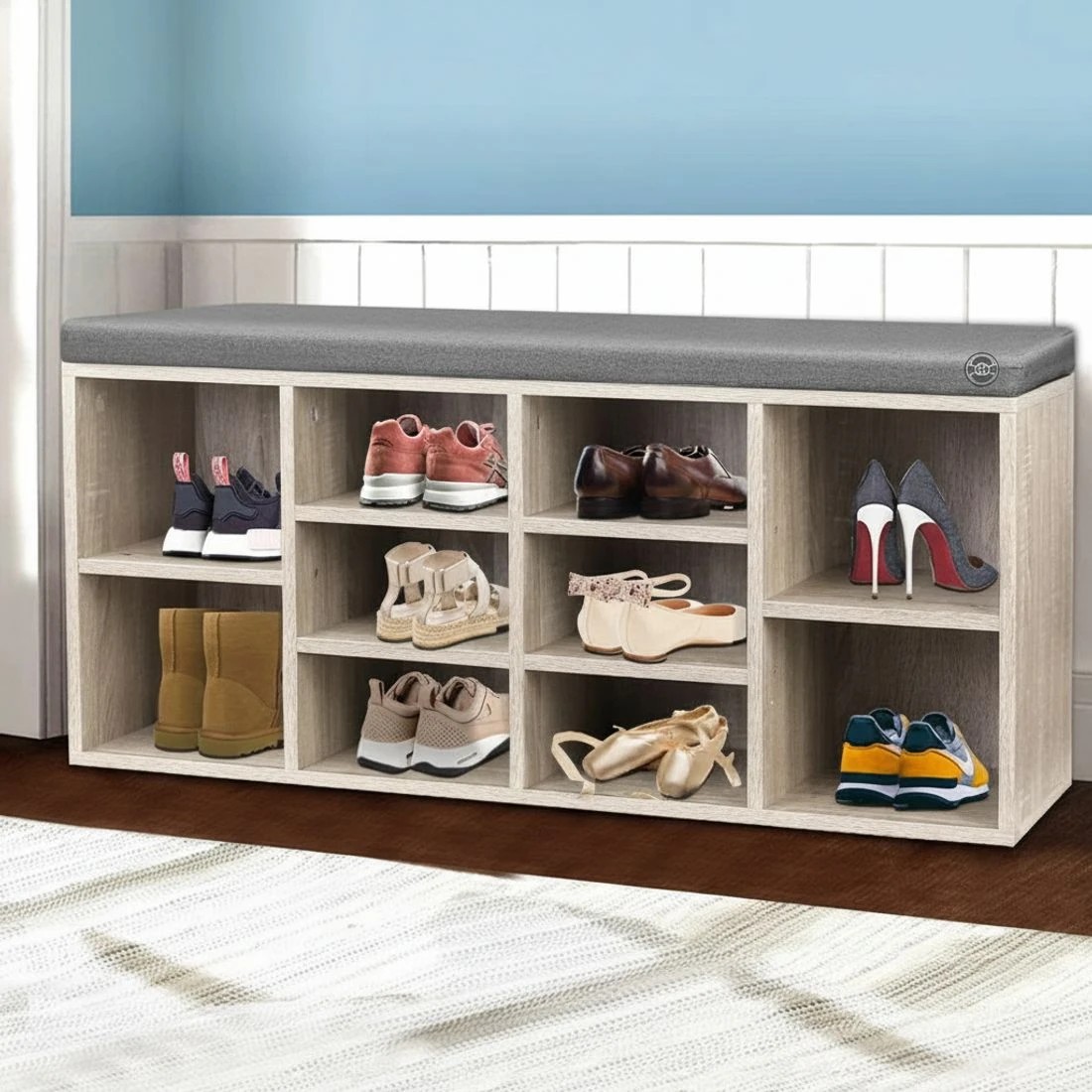 8 Artiss Shoe Rack Cabinet Shoe Bench Fabric Seat Entryway Storage Organizer Comfortable Seat Easy Clean - Brown, 8 of 8