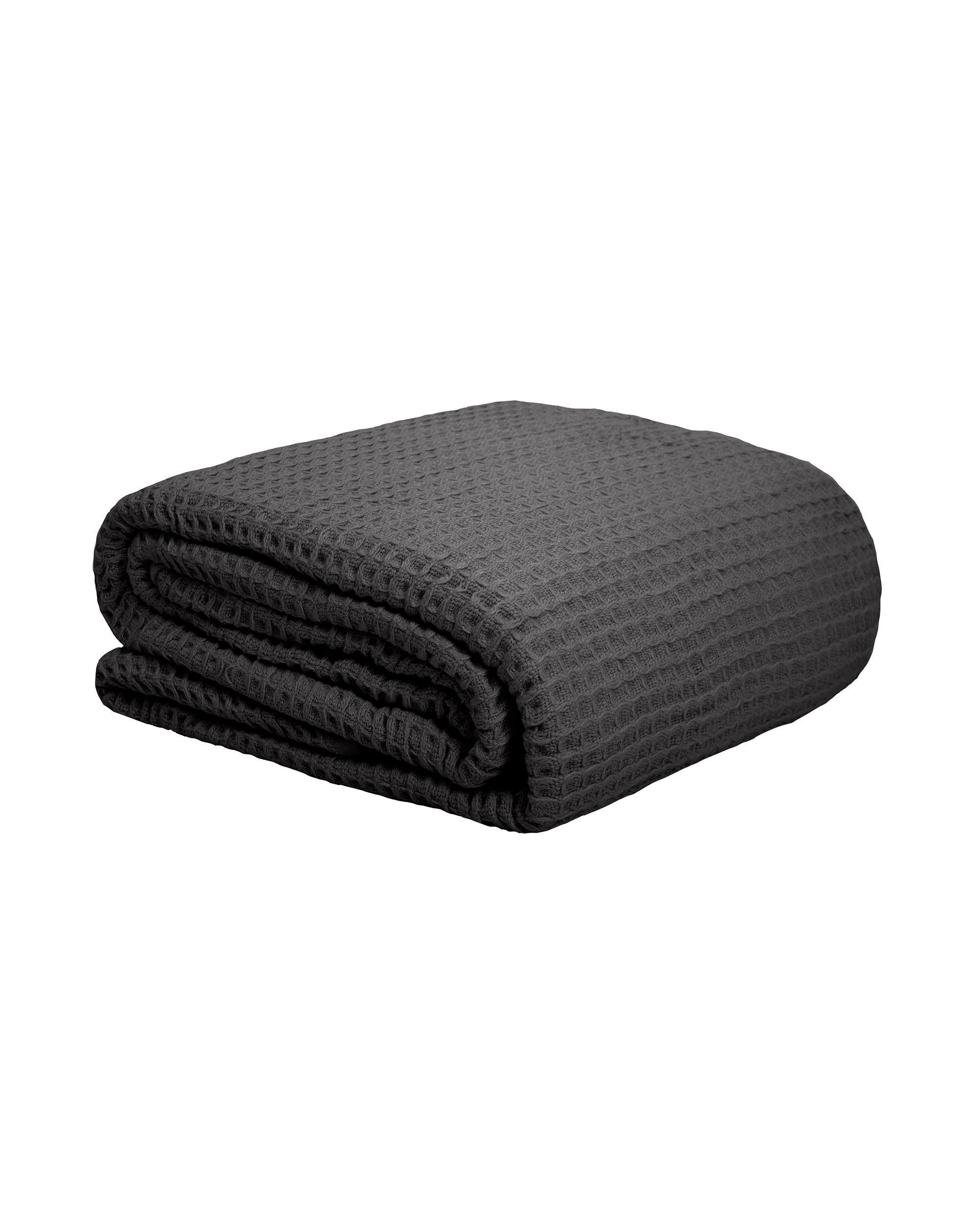 3 BAMBURY Waffle Weave Blanket Bed 400GSM 100% Cotton Classic Design - Charcoal, 3 of 4