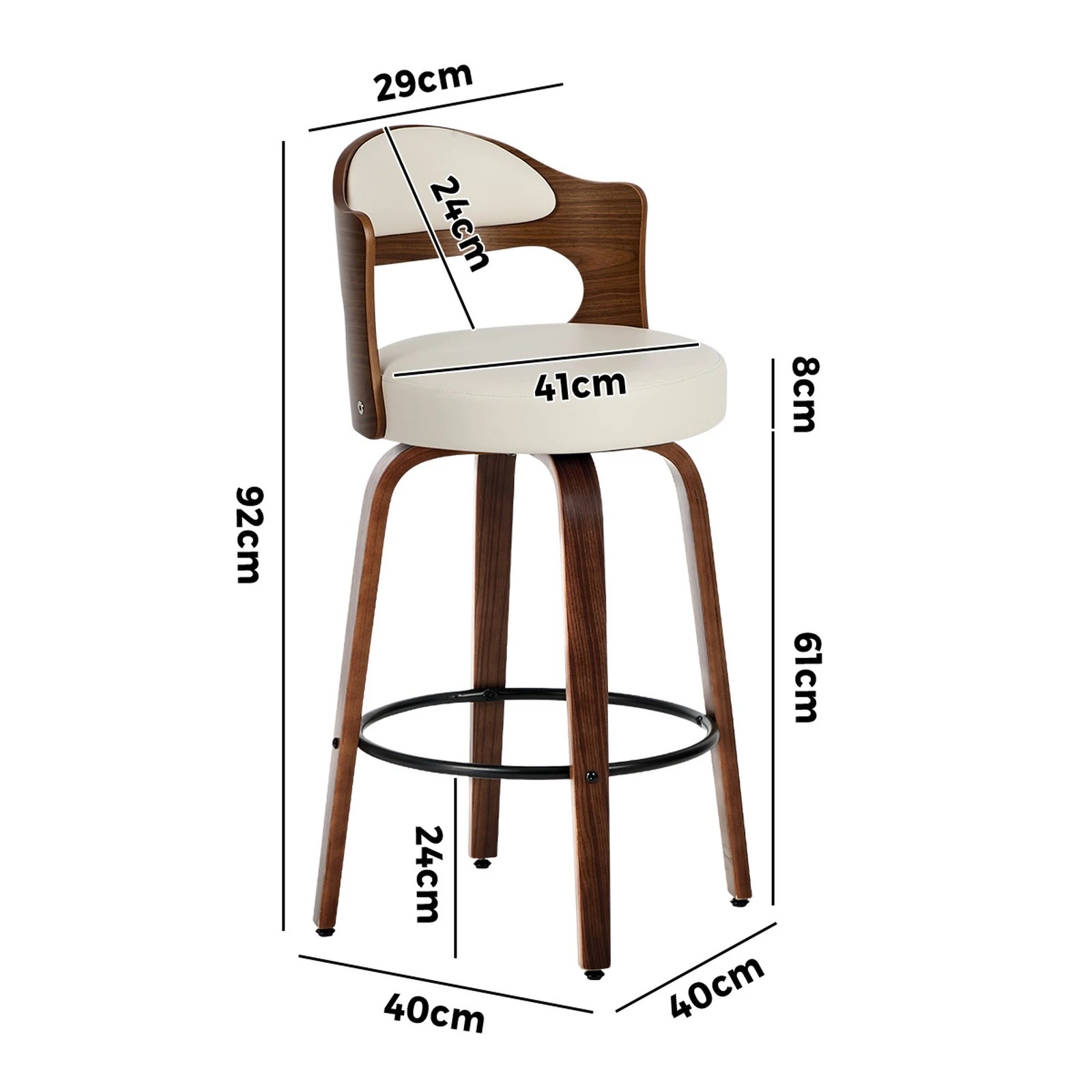 2 Oikiture 2x Bar Stools Kitchen Swivel Counter Chair Shell Leather - White, 2 of 8