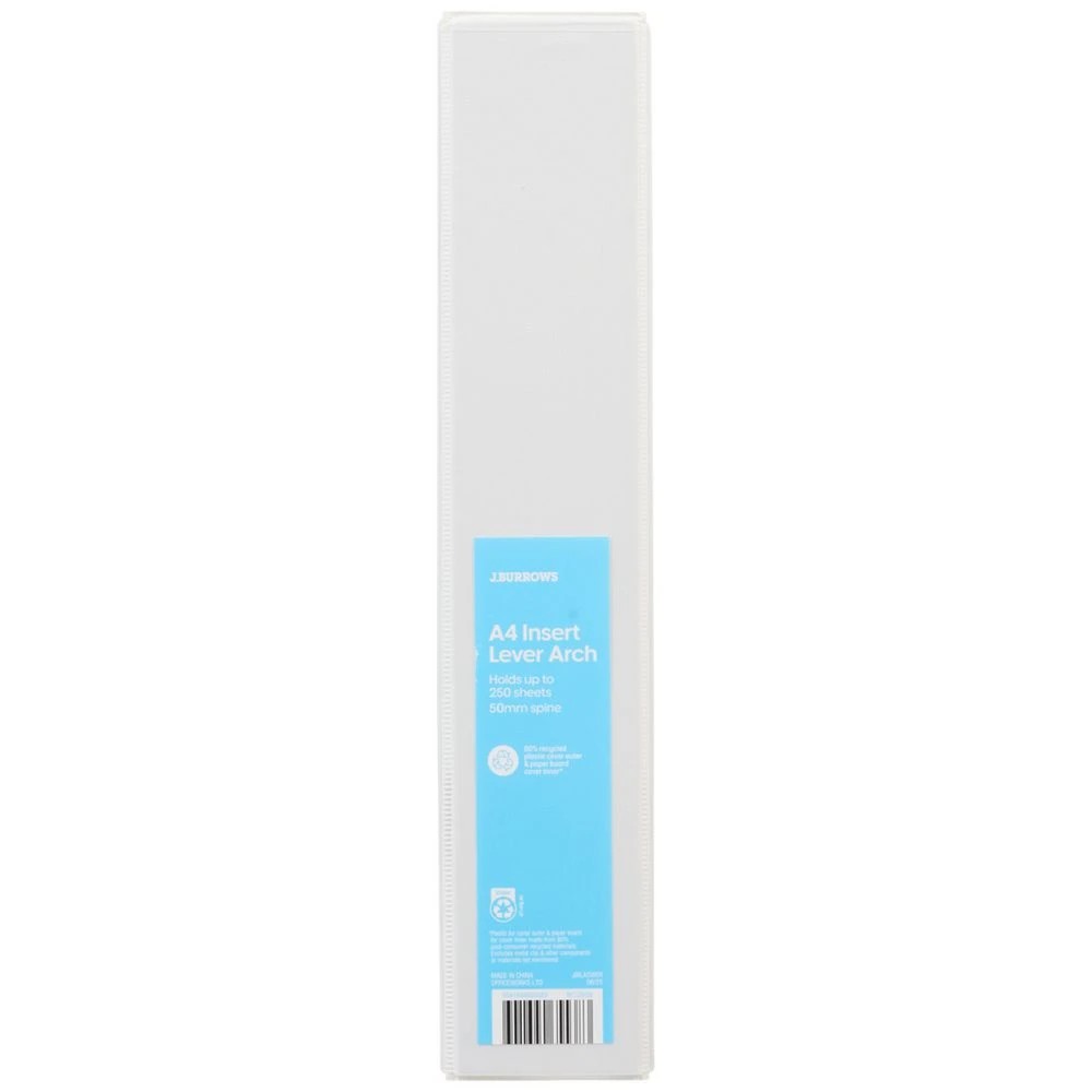 2 J.Burrows Insert Half Lever Arch A4 Binder 50mm White, 2 of 3