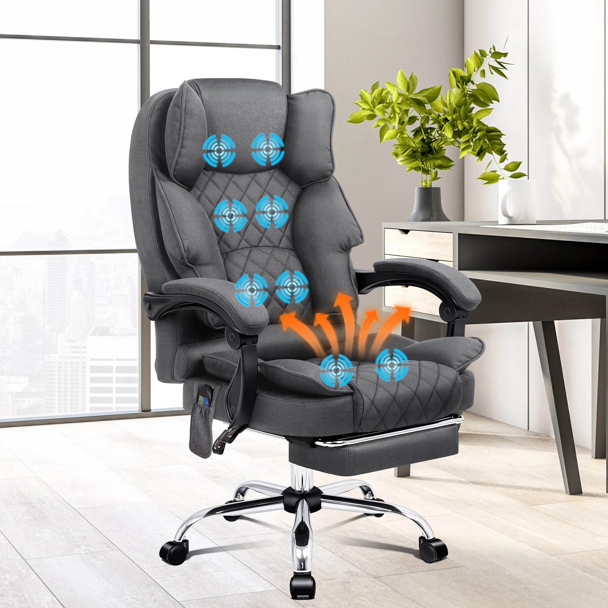 2 Alfordson Massage Office Chair Heated Fabric Seat Executive Racing Computer - Grey, 2 of 10