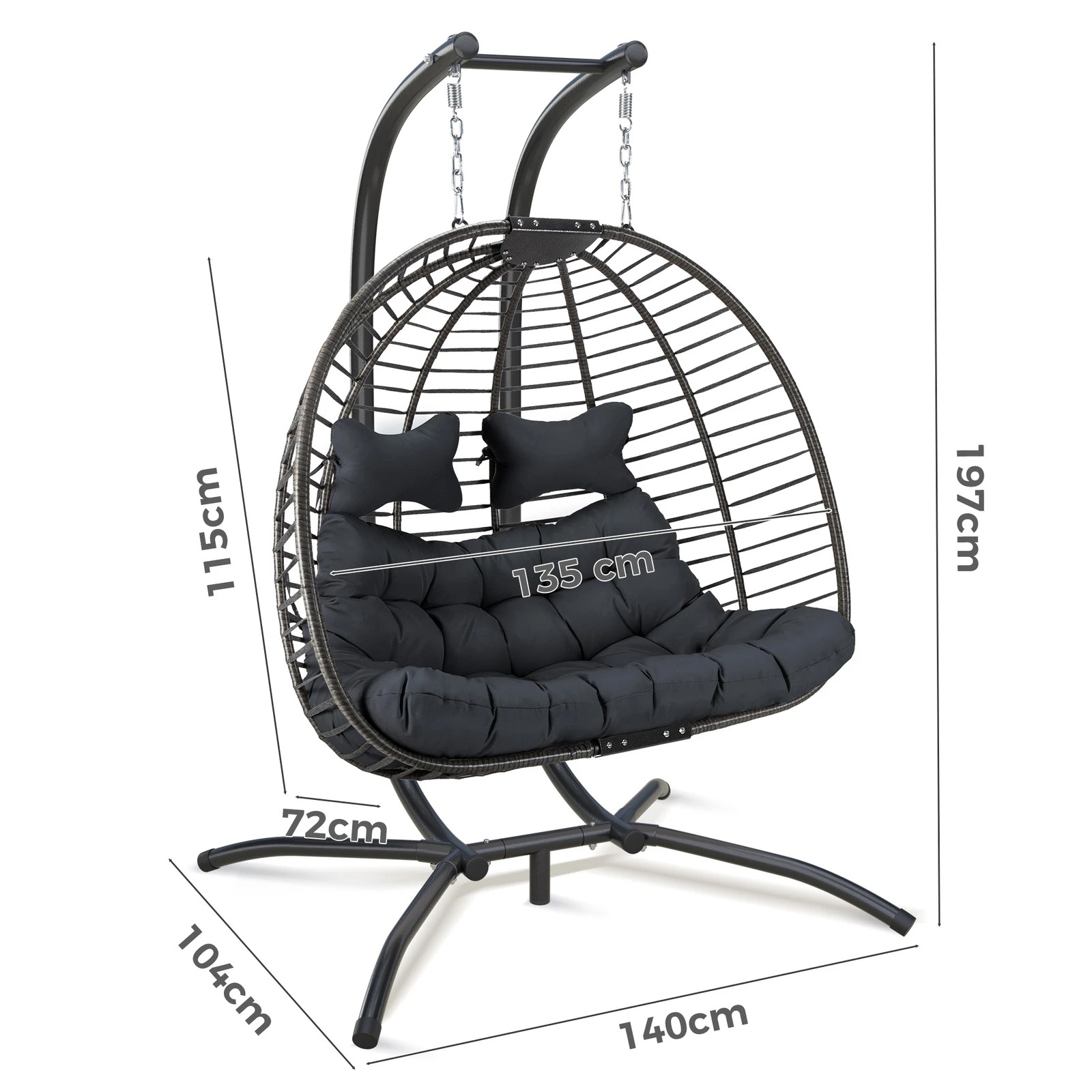 10 Alfordson Outdoor Egg Swing Chair 2 Seater Wicker Rattan Pod Hanging - Grey, 10 of 10