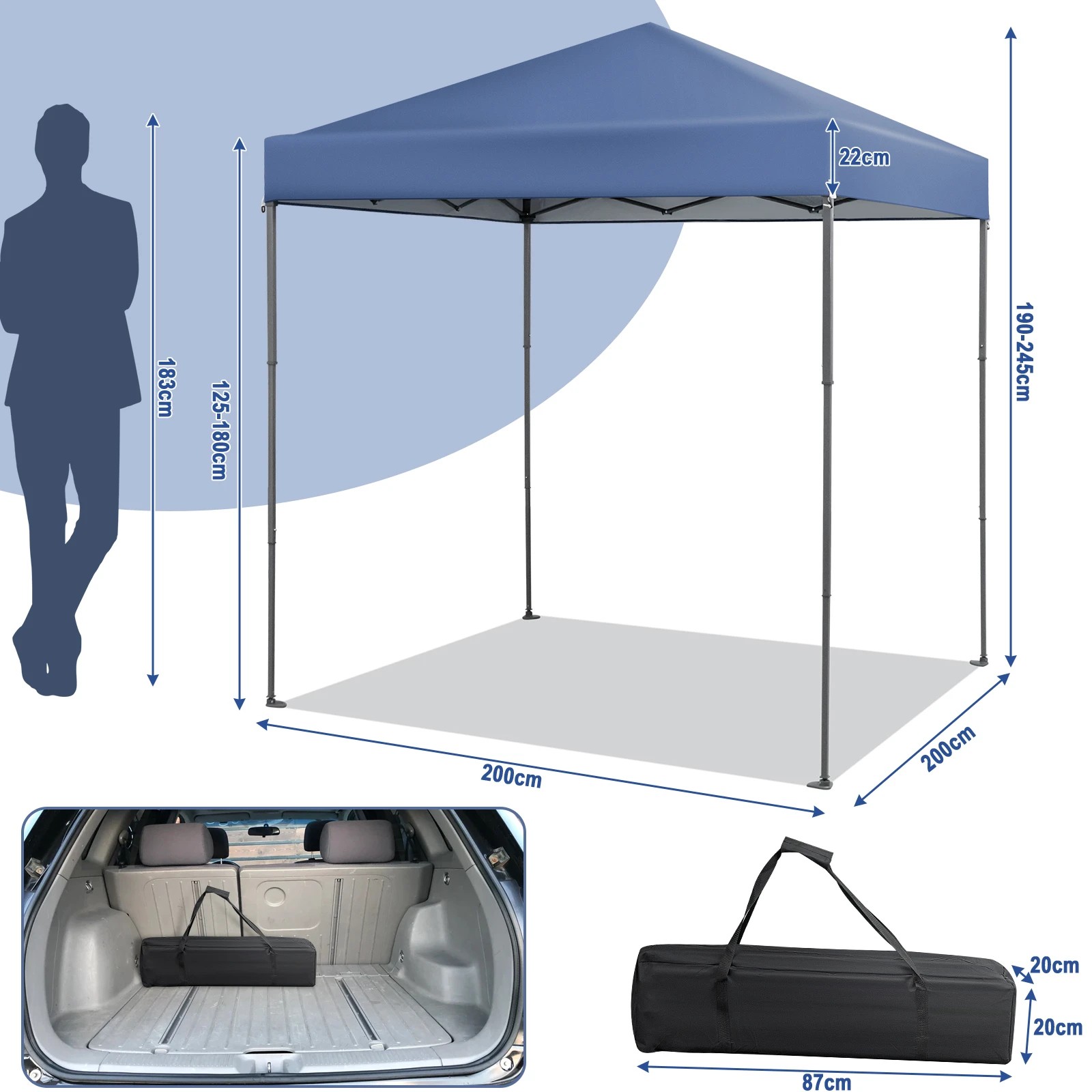 2 Costway 2x2m Gazebo Pop-up Marquee Portable Sun Shelter Canopy Tent - Blue, 2 of 3