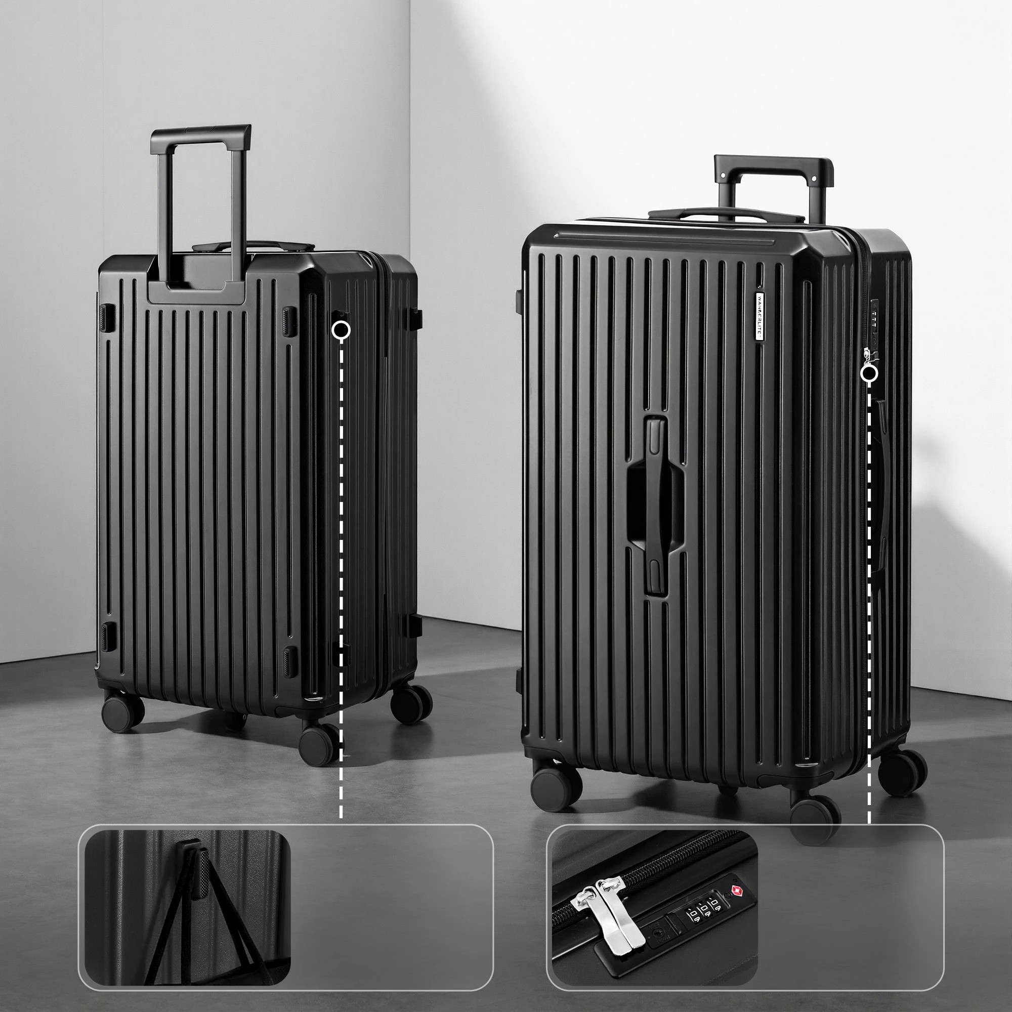 4 Wanderlite 4pcs Trunk Luggage Suitcase Set Travel Carry On TSA Lock - Black, 4 of 9