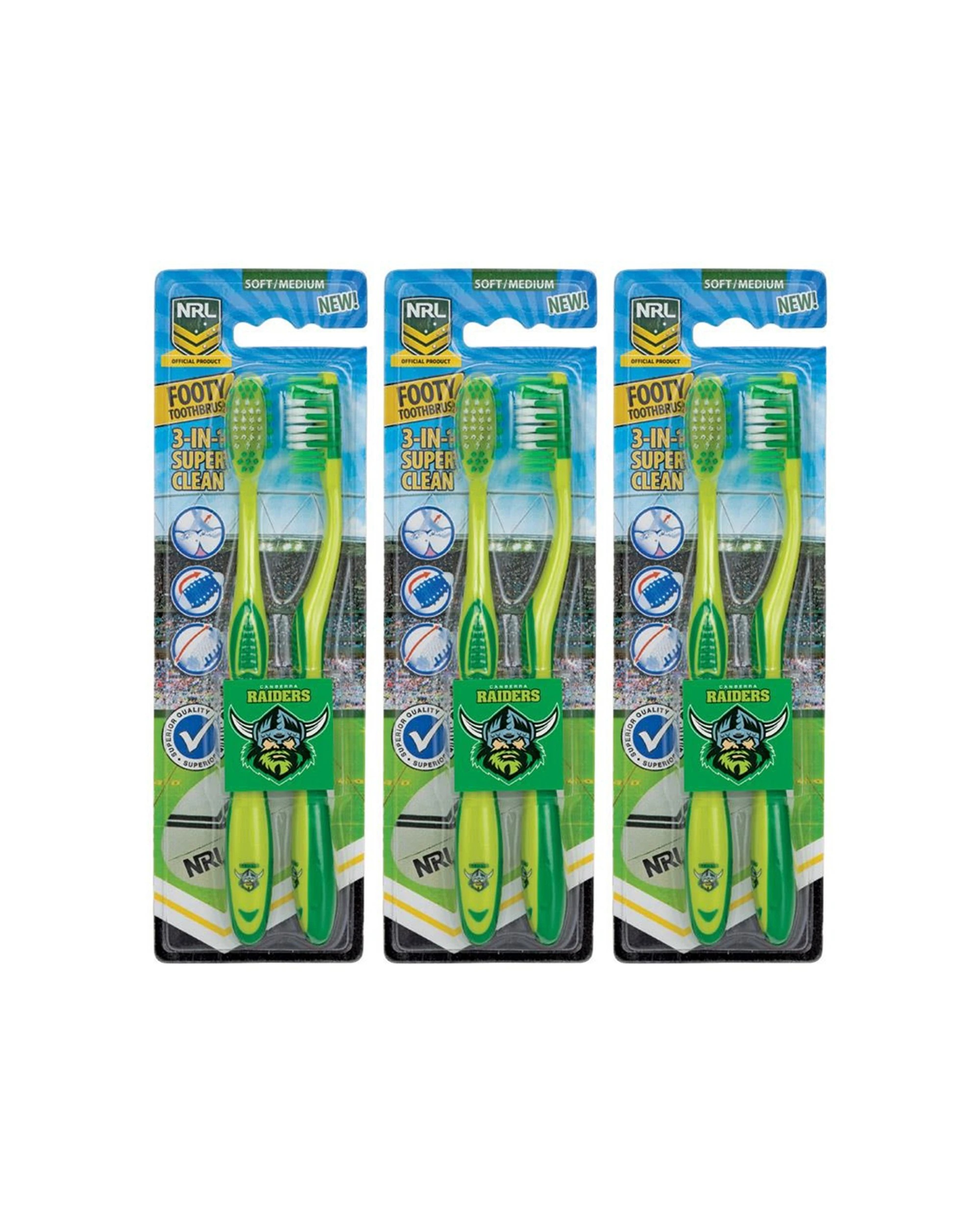 1 NRL 3x 2pc Canberra Raiders Soft/Medium Toothbrush Kids/Adults Oral Care - Multi, 1 of 1