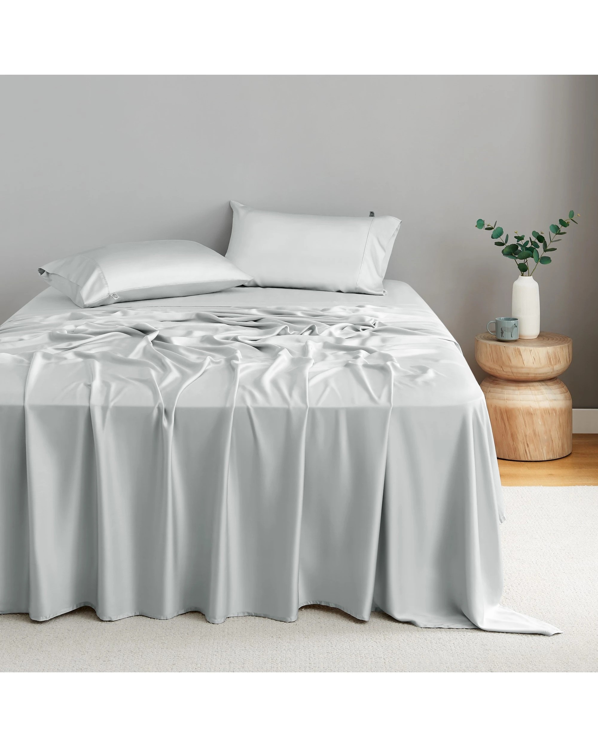1 Natural Home 400TC 100% Bamboo Sateen Sheet Set - Single Bed - Dove Grey, 1 of 6