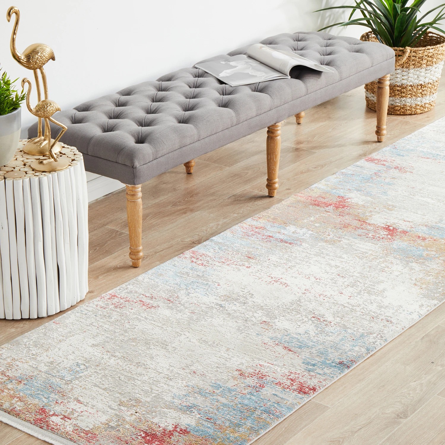 3 Common Ground Rugs Glimmers 109 300x80cm Runner - Medium Bamboo Silk Rug - Bone - Multi, 3 of 9