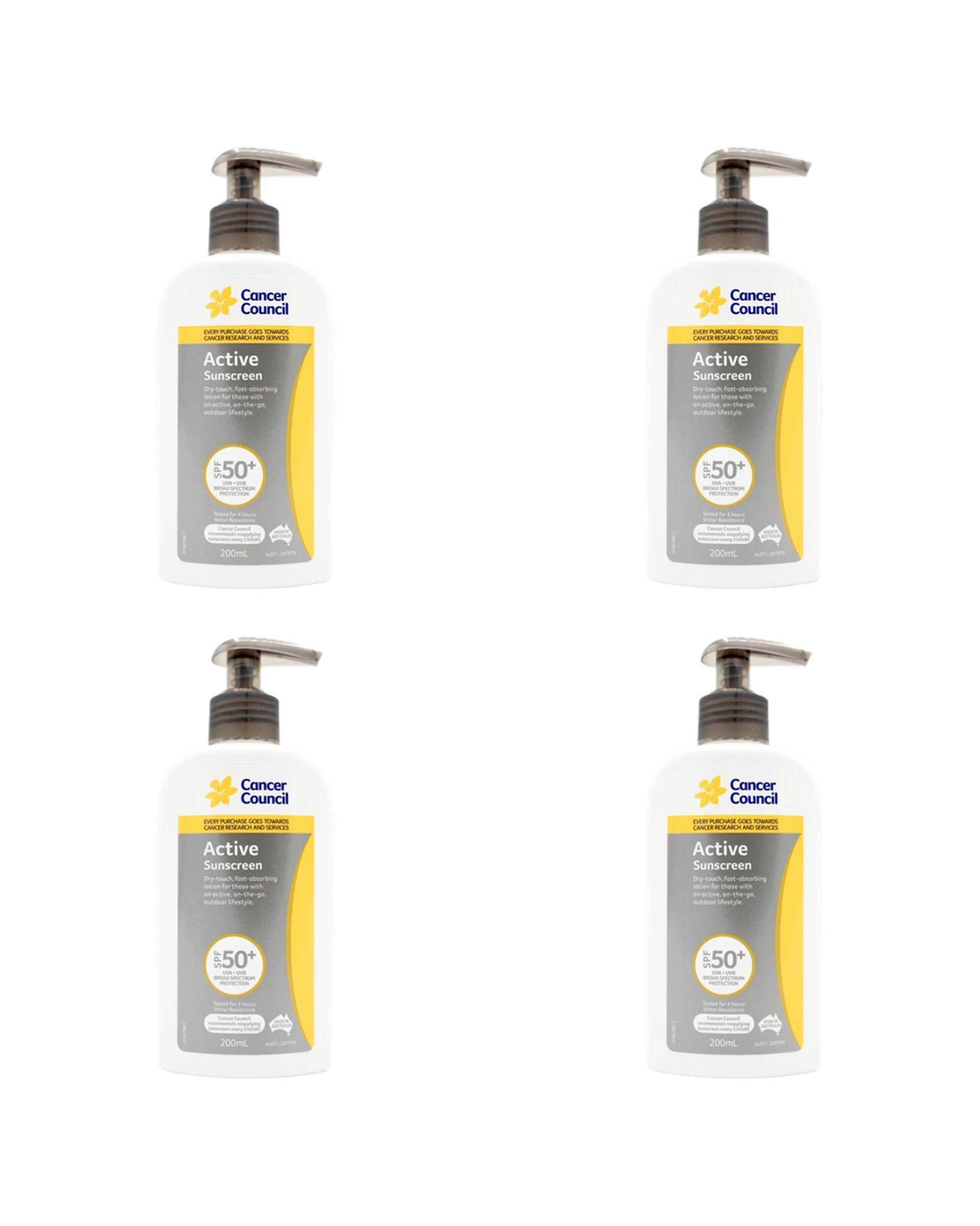 1 Cancer Council 4PK Active Sunscreen SPF50 Body Lotion 200ml - Multi, 1 of 3