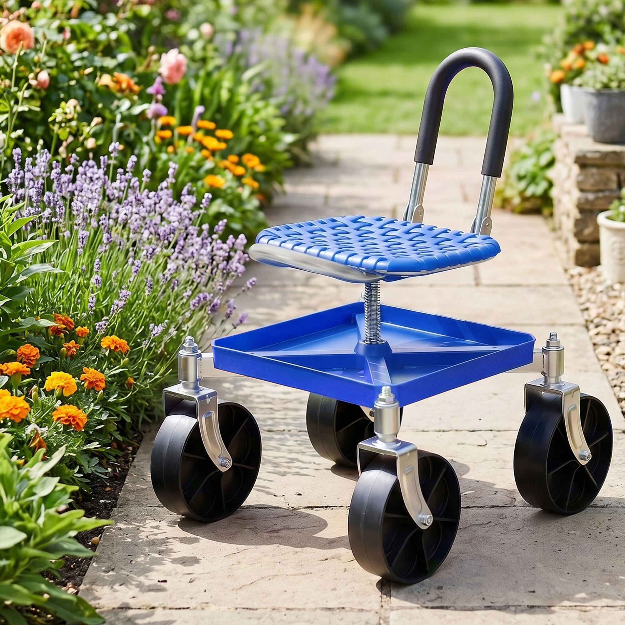 2 Gardeon Garden Cart Seat Rolling Stool 360 Swivel Height Adjustable Heavy Duty - Blue, 2 of 9
