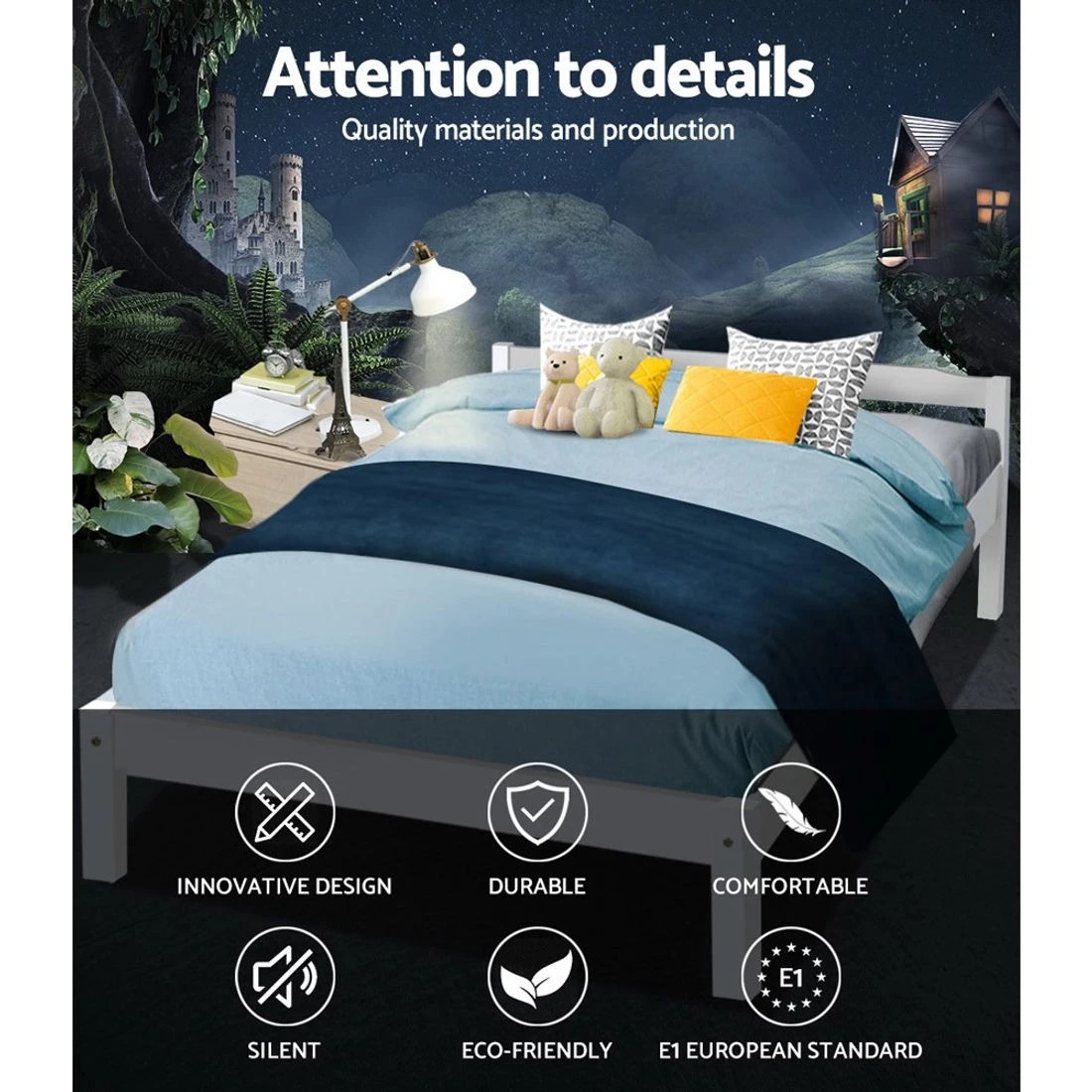 3 Artiss Bed Frame Double Size Wooden  LEXI - Multi, 3 of 8