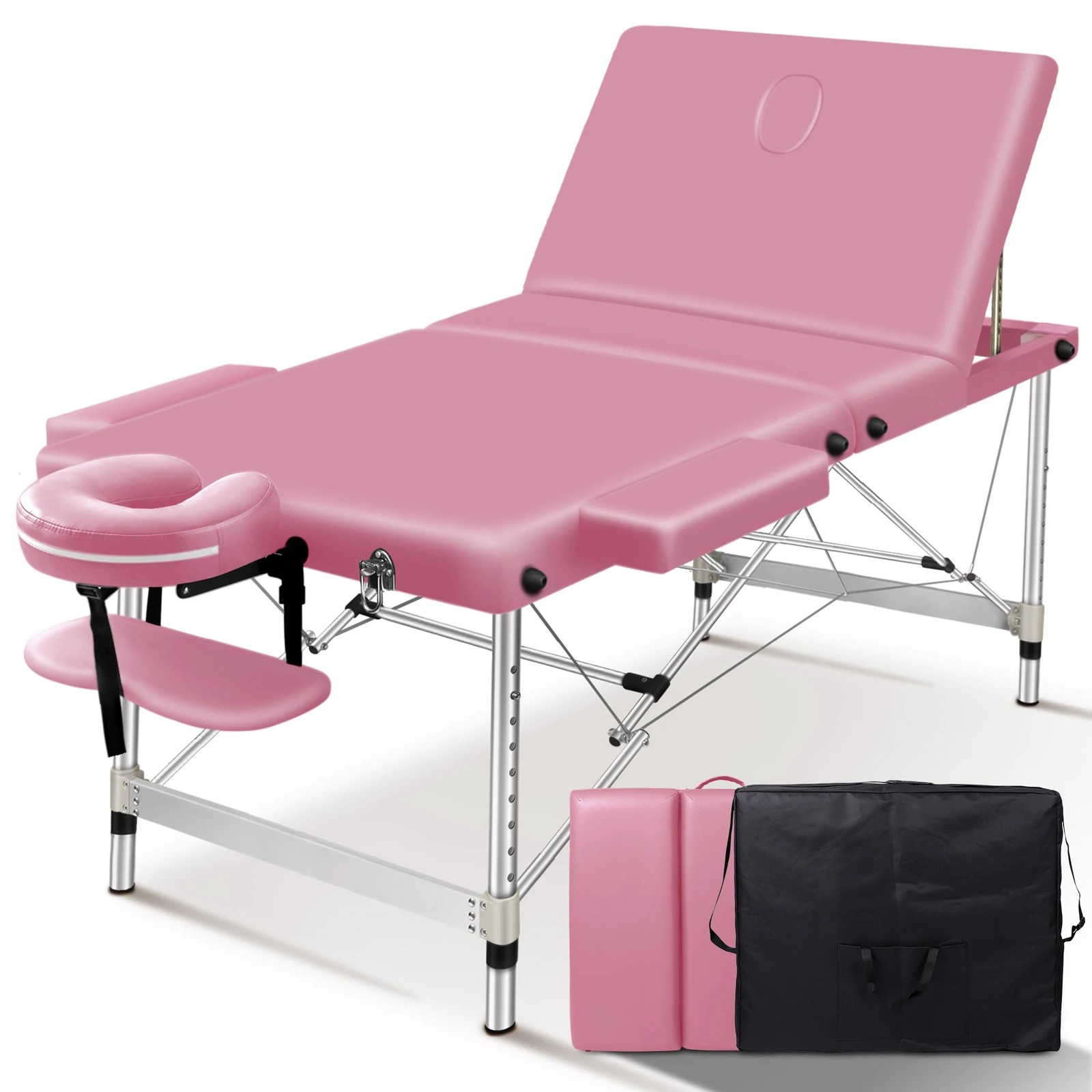 1 Alfordson Massage Table 3 Fold 75cm Foldable Portable Aluminium Lift Up Bed Desk - Pink, 1 of 4