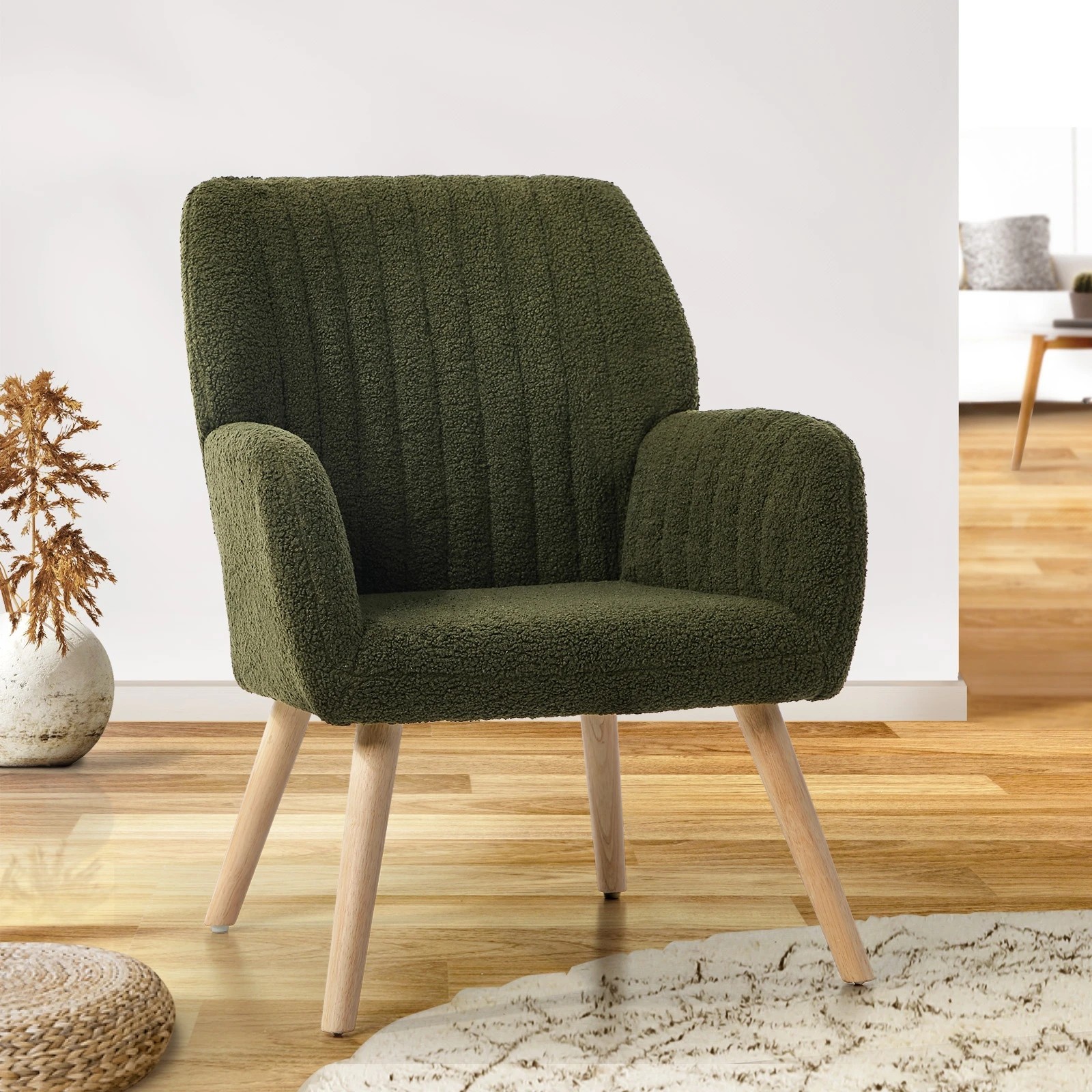 3 Oikiture Armchair Lounge Sofa Chair Sherpa Accent Chairs Armchairs Couches - Green, 3 of 10