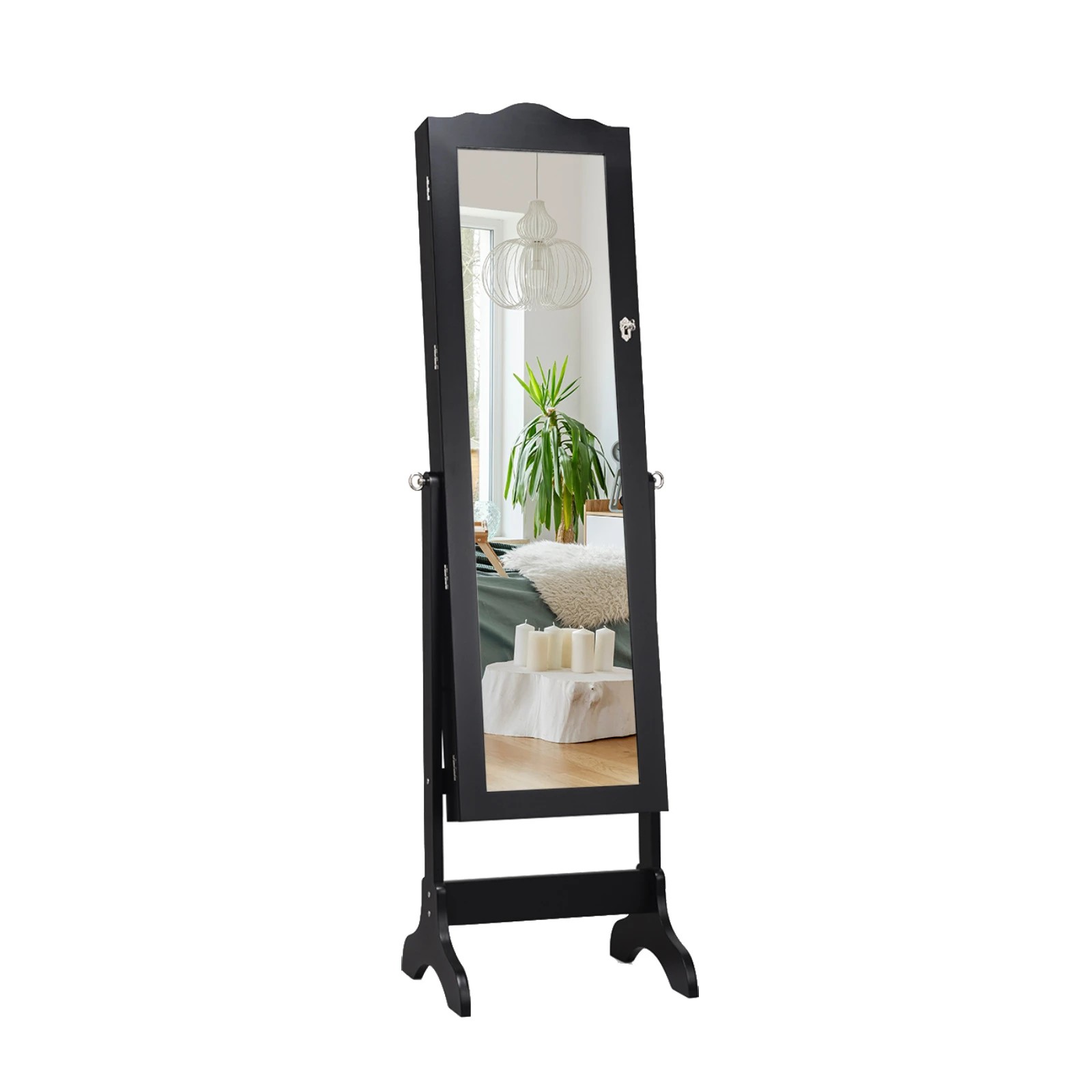 1 Costway Mirror Jewellery Cabinet Wooden Jewelry Organiser Box Makeup Cosmetics Storage - Black, 1 of 4