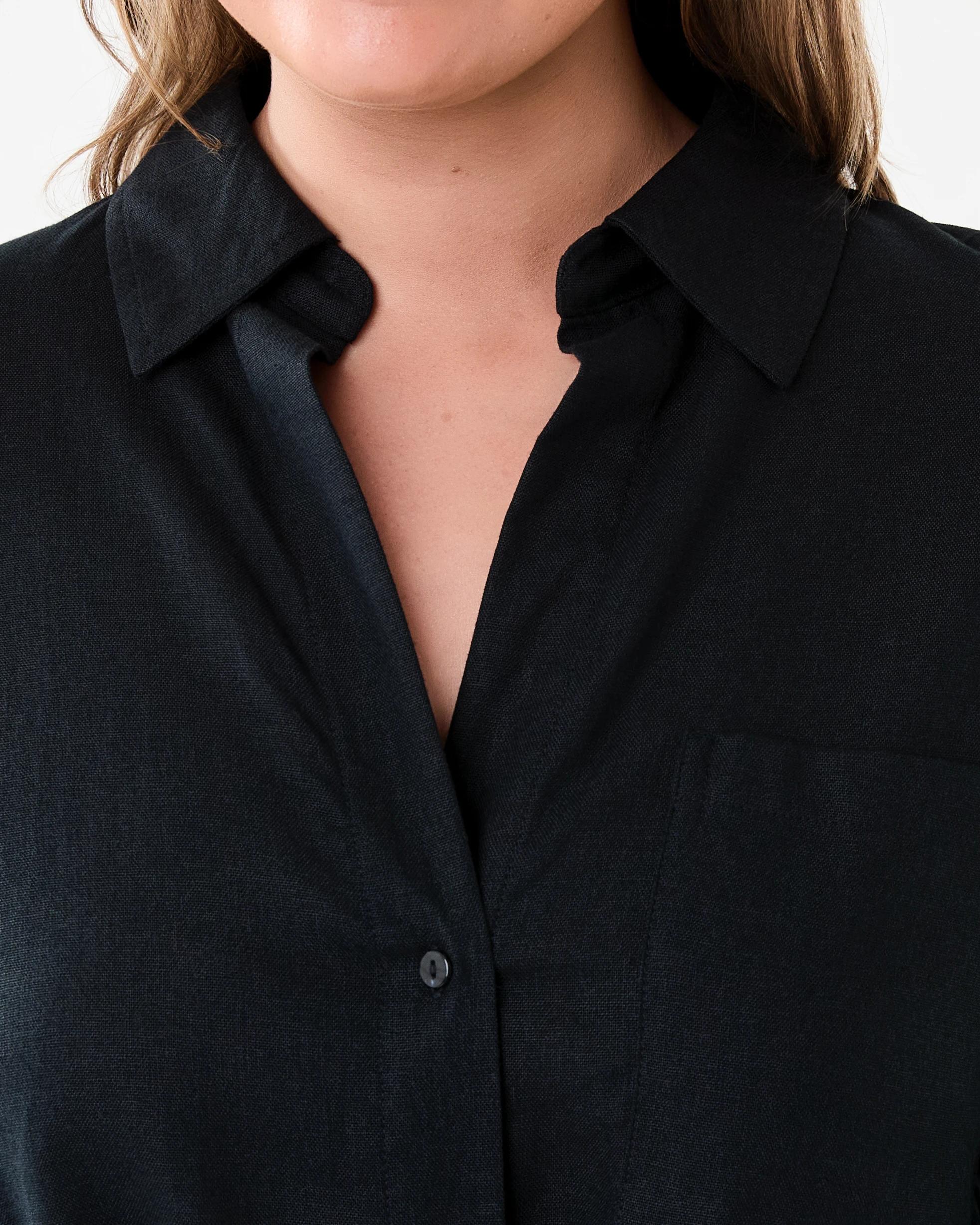 5 Long Sleeve Oversized Linen Blend Shirt Black, 5 of 8
