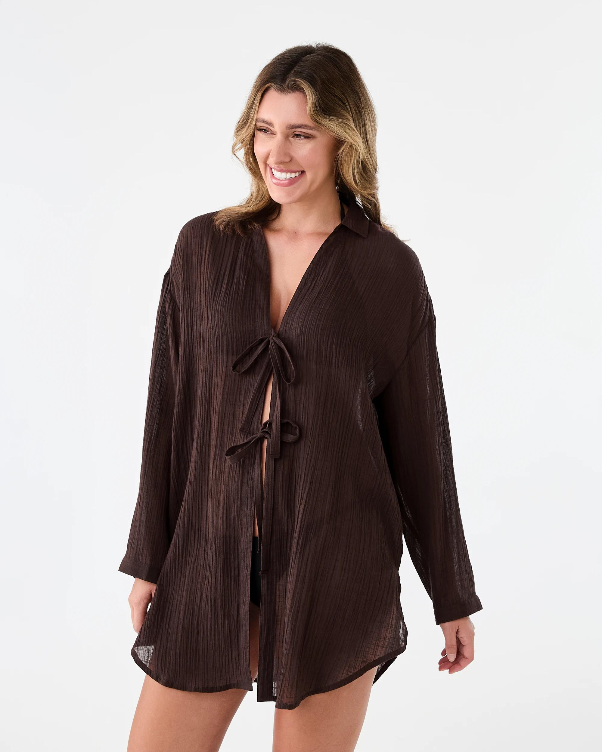 3 Tie Front Cover Up Shirt Cbean, 3 of 9