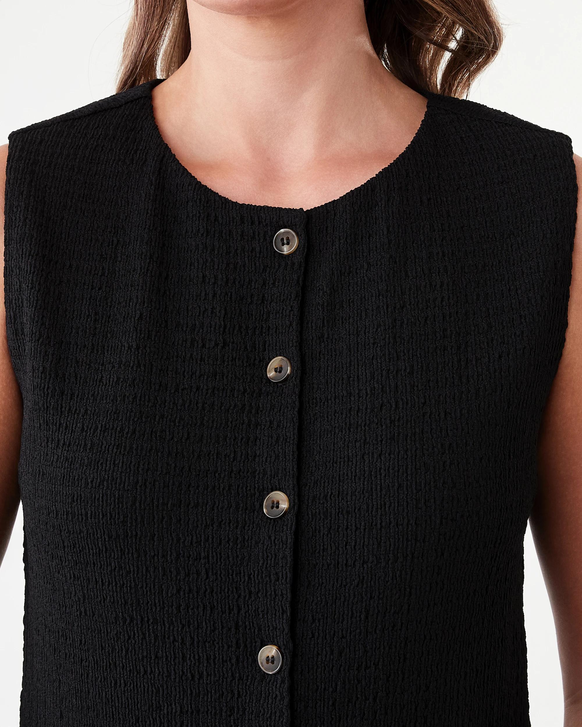 5 Sleeveless Textured Button Through Top Black, 5 of 7