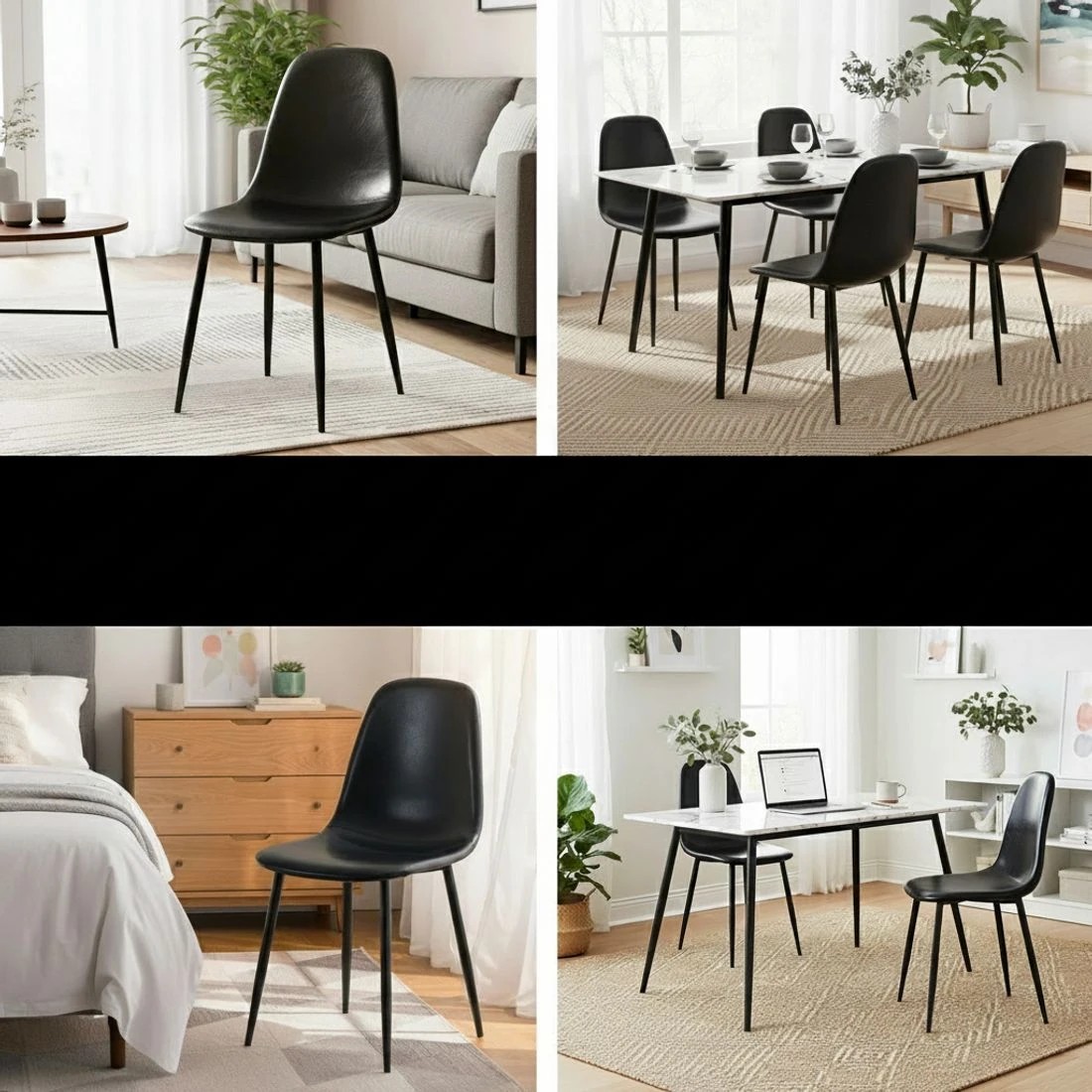 5 Artiss 4x Dining Chairs Retro PU Leather Kitchen Lounge Cafe Accent Chair - Black, 5 of 6