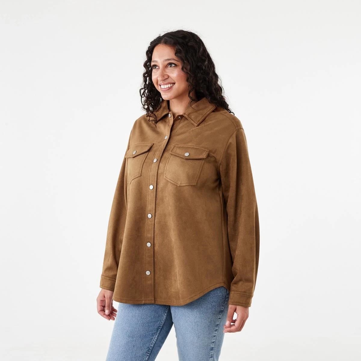 3 Long Sleeve Suedette Shirt Deep Camel, 3 of 8