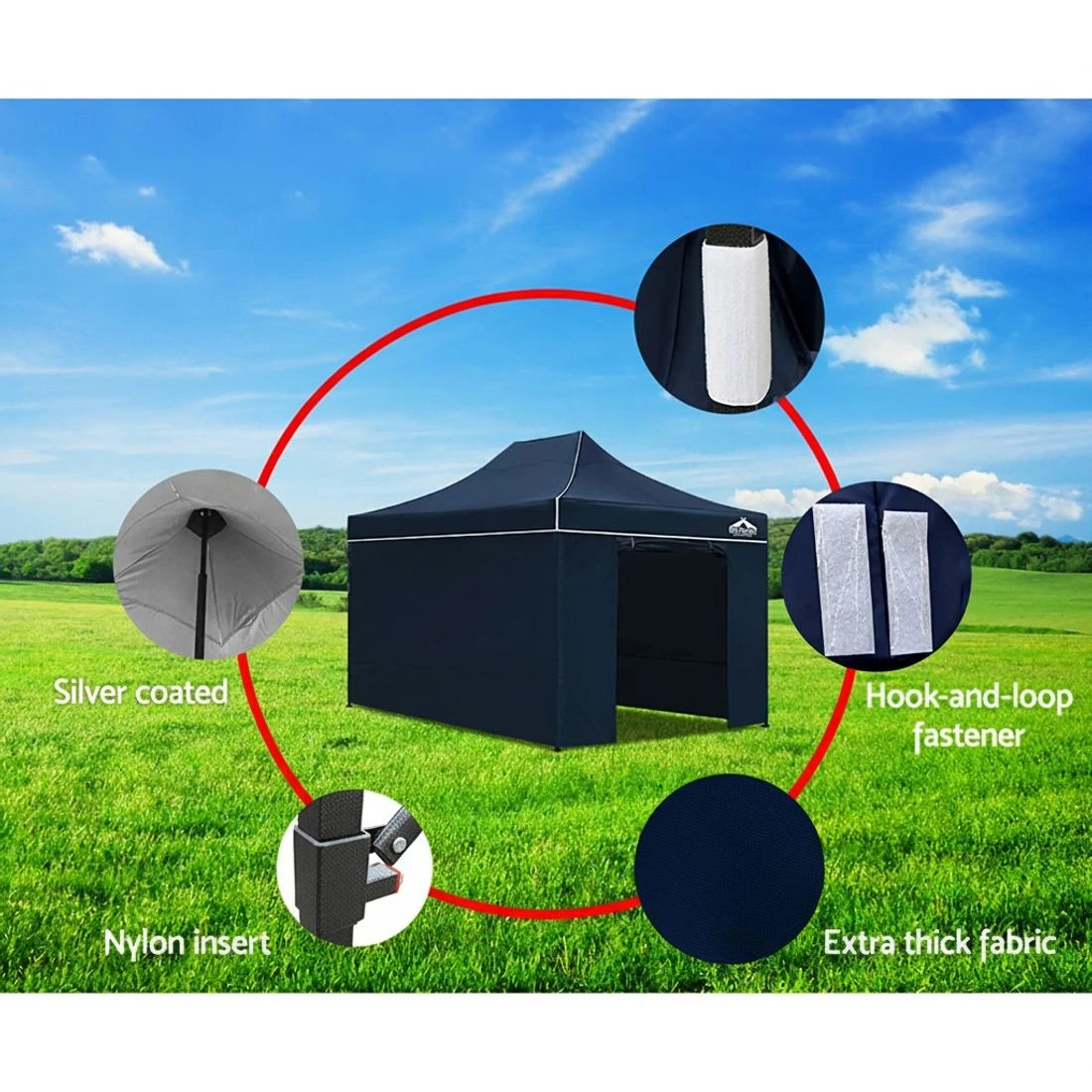 8 Instahut Gazebo 3x4.5 Pop Up Marquee Folding Tent Wedding Gazebos Camping Outdoor Shade Canopy - Blue, 8 of 9