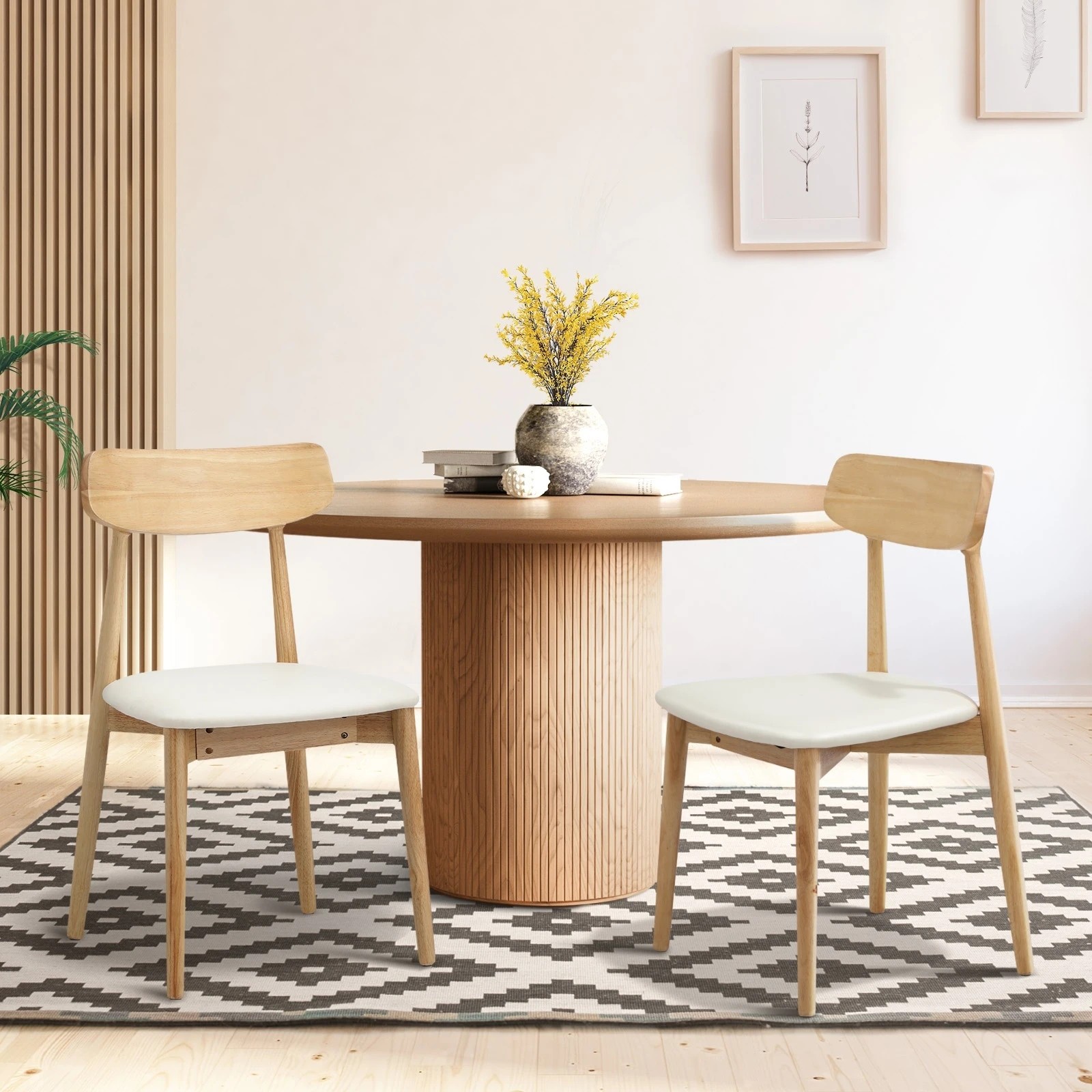 2 Oikiture 2x Dining Chairs Kitchen Chair PU Leather Solid Wood Cafe Lounge - Beige, 2 of 9