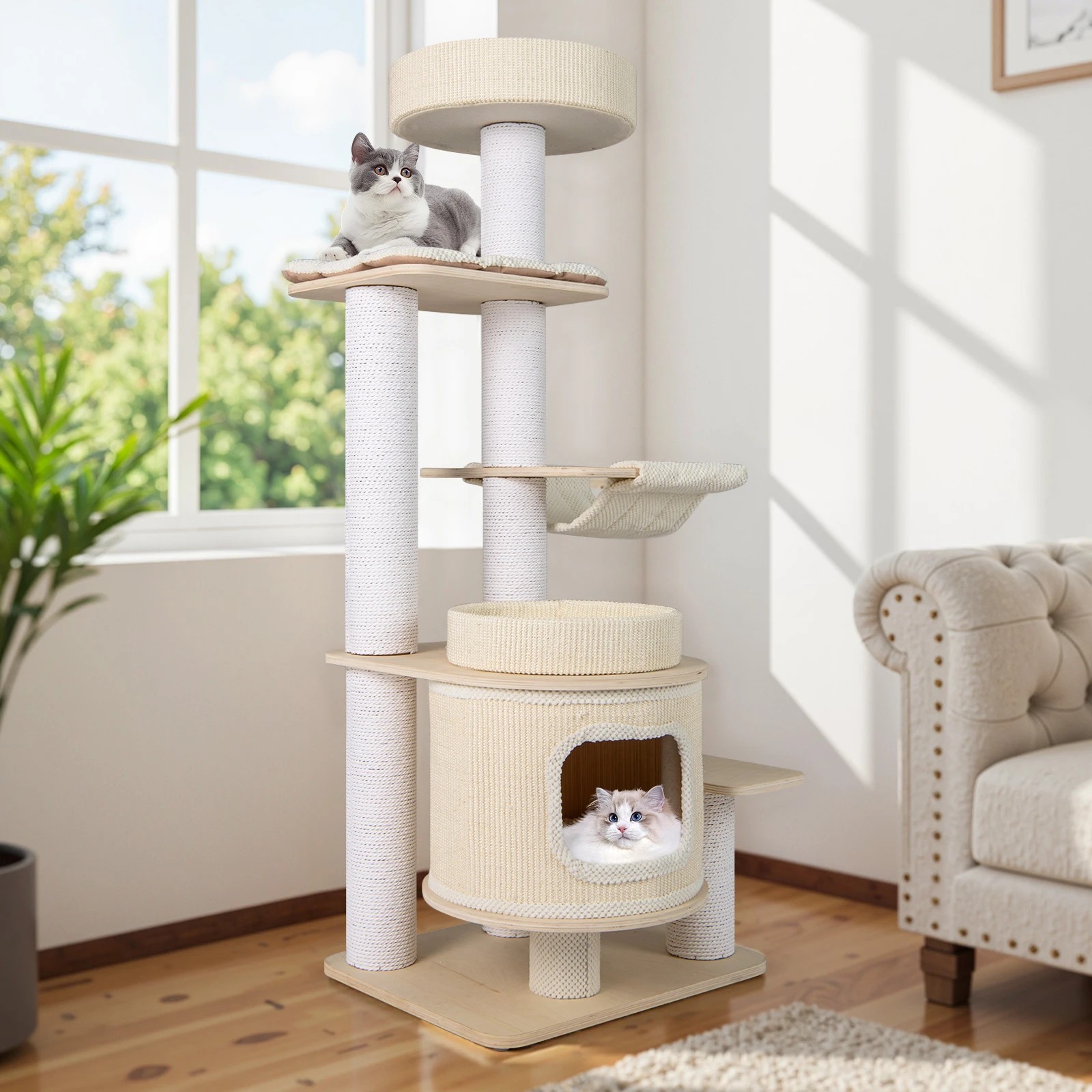 3 Costway 151cm Multi-level Cat Tower w/Comfy Padded Top Perch Pet Play Center, 3 of 7