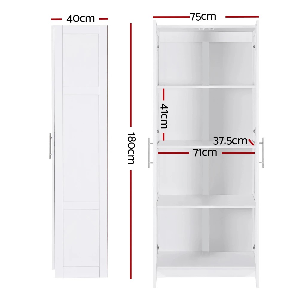 3 Artiss 2 Door Buffet Sideboard Cupboard Cabinet Pantry - White, 3 of 5