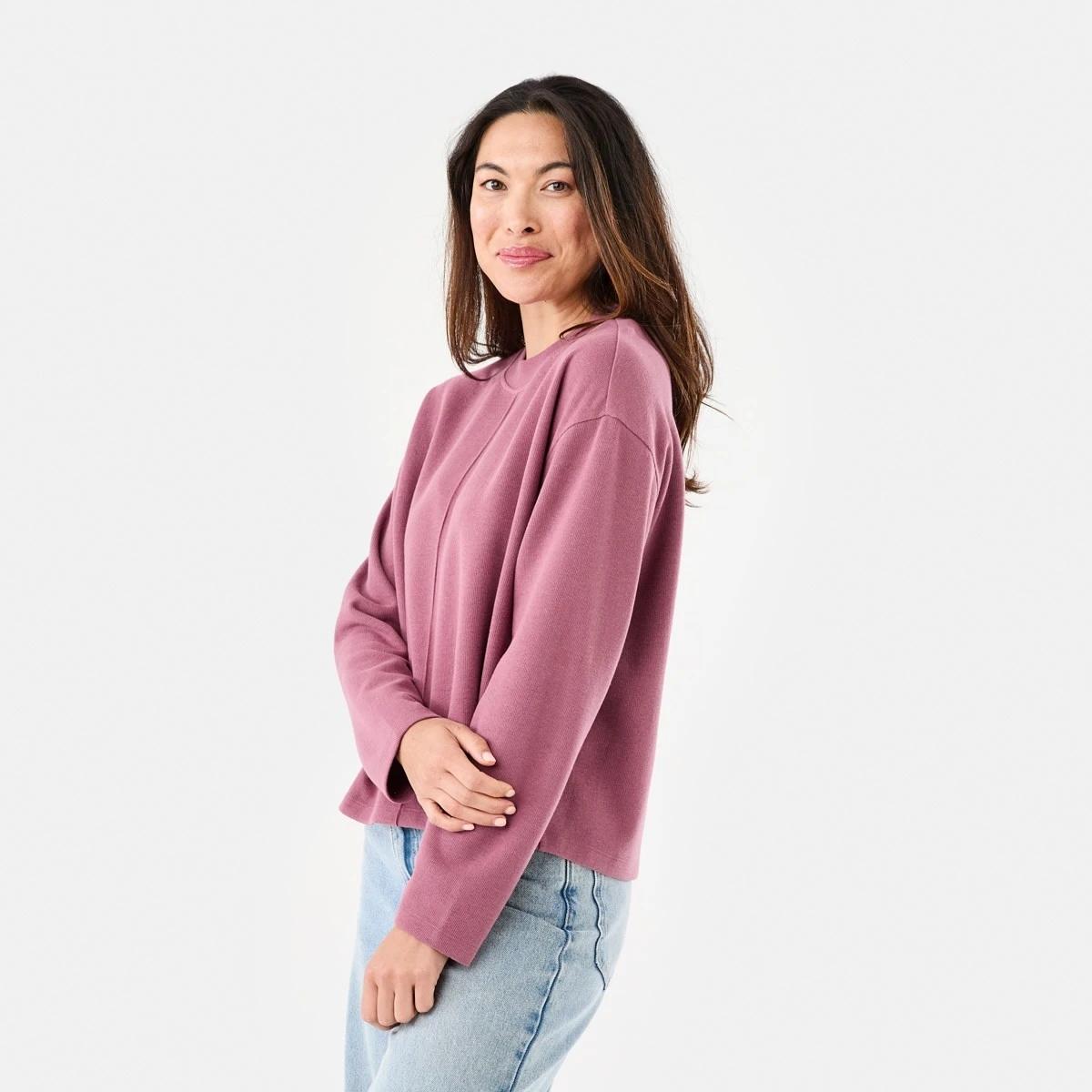 2 Long Sleeve Brushed Seam Detail Top Berry, 2 of 6