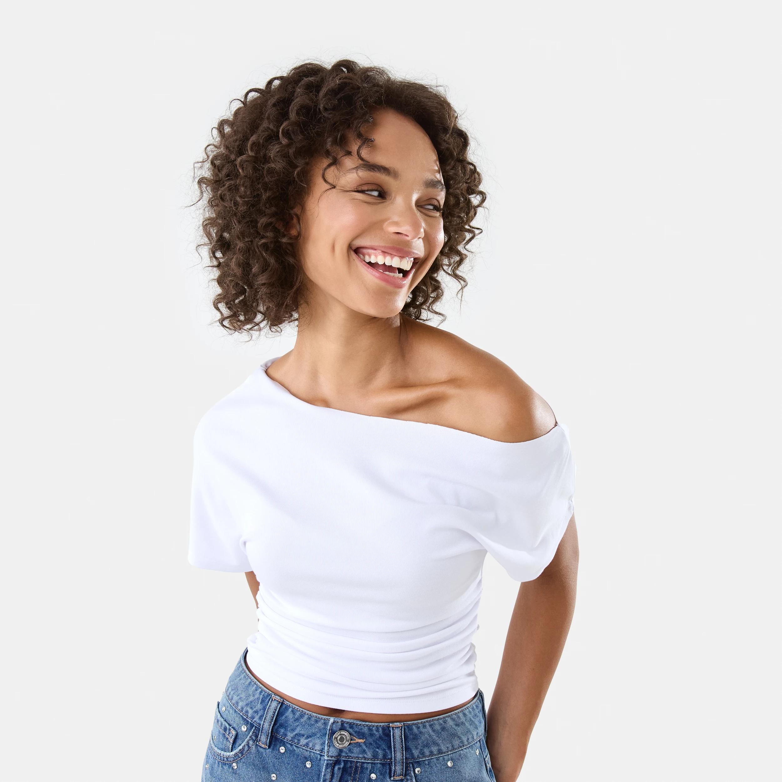 1 Off Shoulder Jersey T-shirt White, 1 of 10