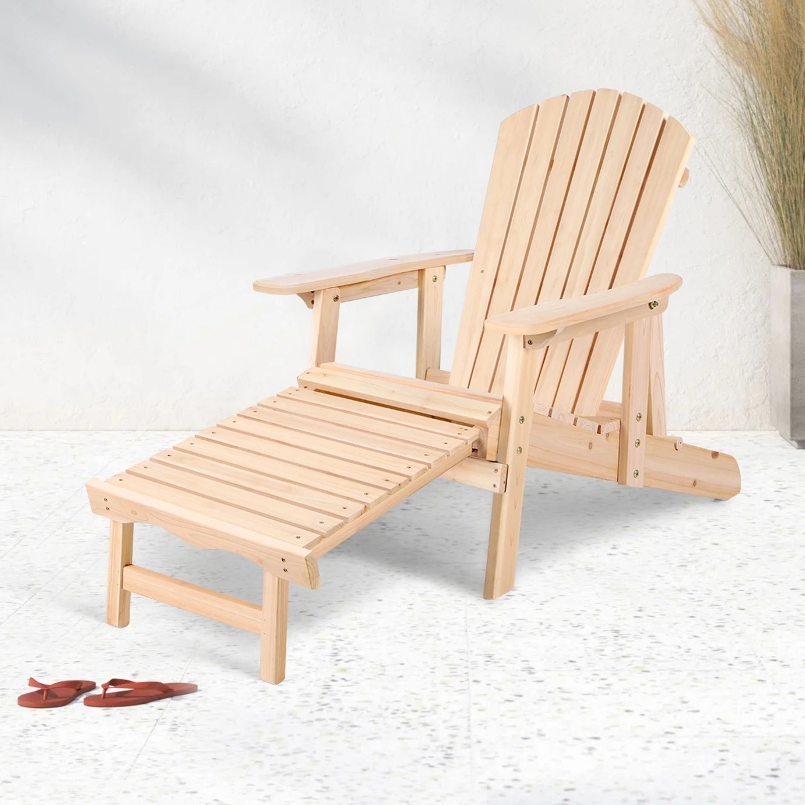 3 Alfordson 2x Outdoor Chairs Wooden Adirondack w/ Ottoman Patio Beach Garden - Natural, 3 of 10