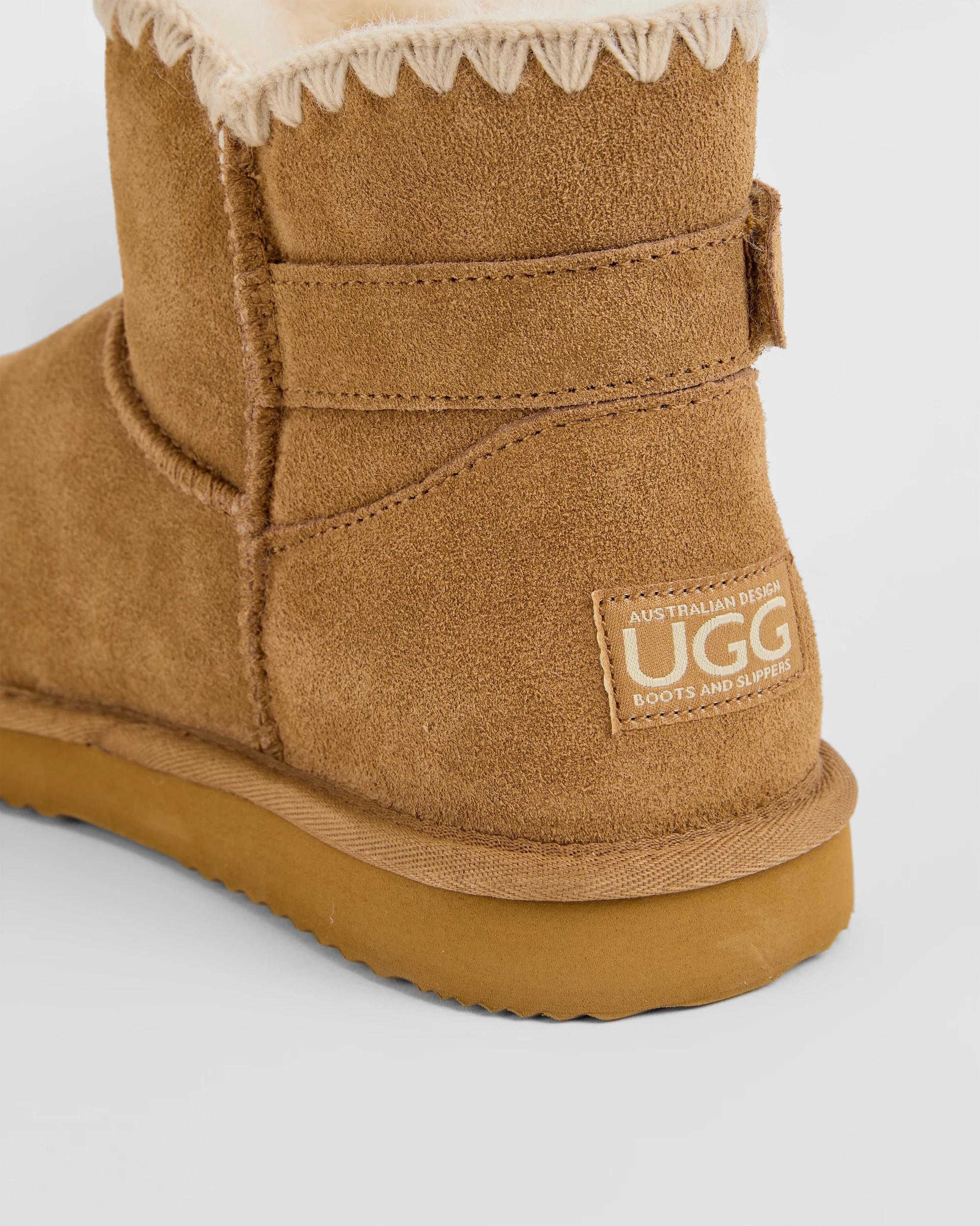 3 Australian Design Ugg Boots and Slippers Australian Design Leather and Sheepskin Platform Stitched Pixie Boot CHESTNUT, 3 of 5