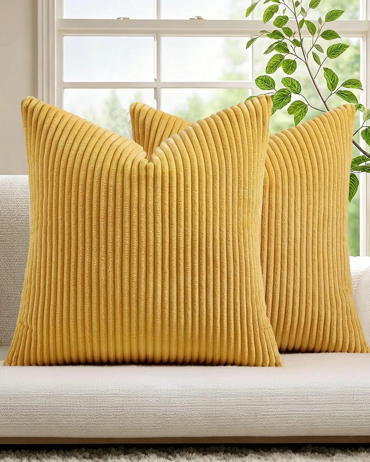 1 Gioia Casa 2-Pack Corduroy Velvet European Pillowcases 65x65cm - Mustard, 1 of 2