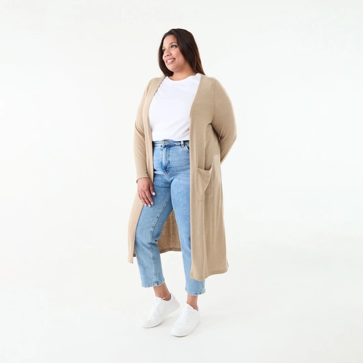 2 Curve Longline Pocket Cardigan Sandstone, 2 of 6