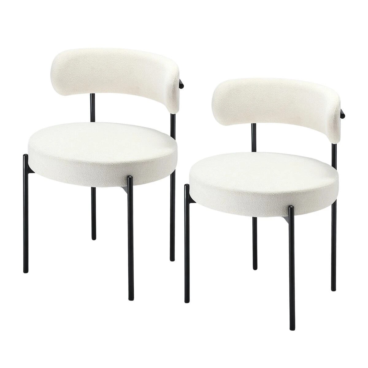 1 Ausway 2pcs Dining Chair Set Round Upholstered Boucle, 1 of 5