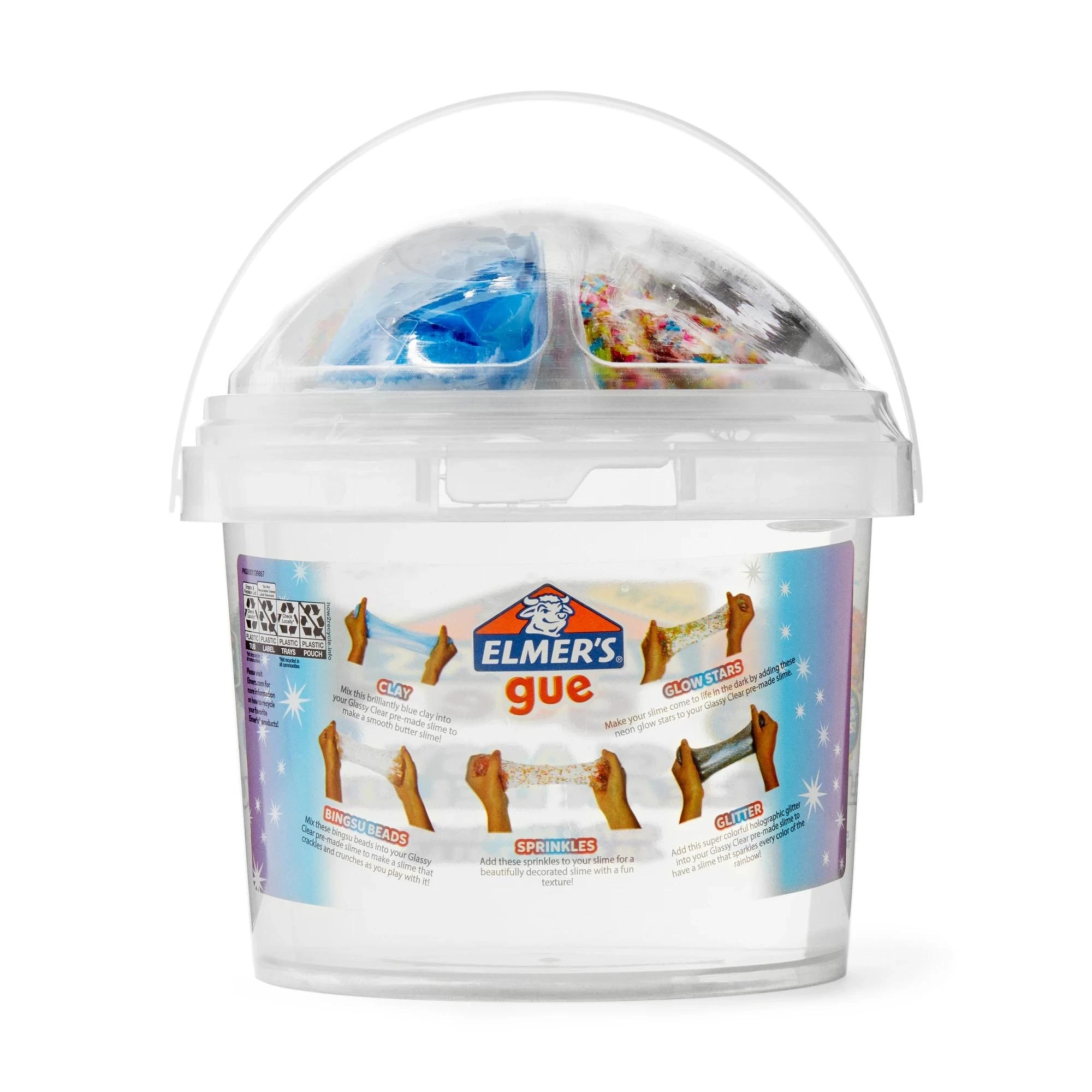 1 Elmer's Gue Premade Slime Mix-ins, 1.41 L Bucket - Clear Glassy - White, 1 of 6