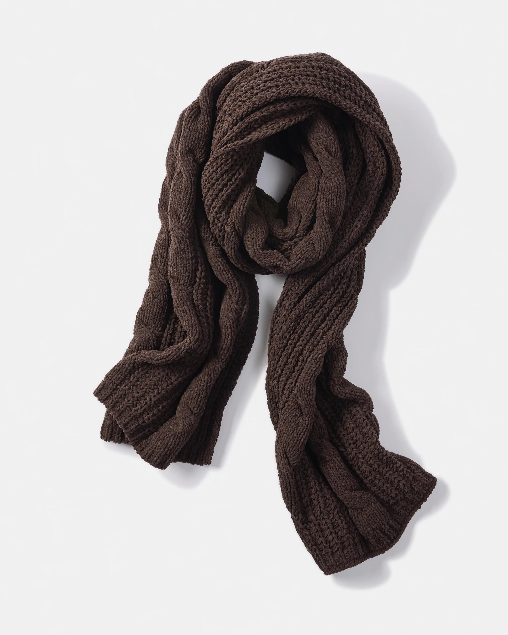 1 Chunky Cable Knit Scarf Brown, 1 of 3