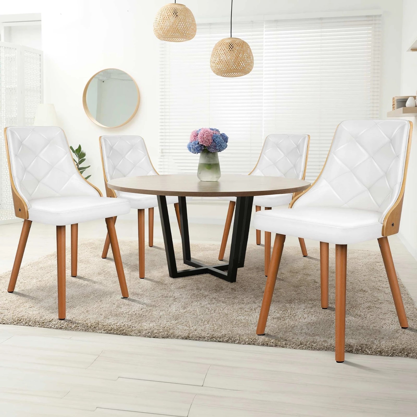 2 Alfordson 4x Dining Chairs Kitchen Lounge Padded Tufted PU Leather - White, 2 of 4