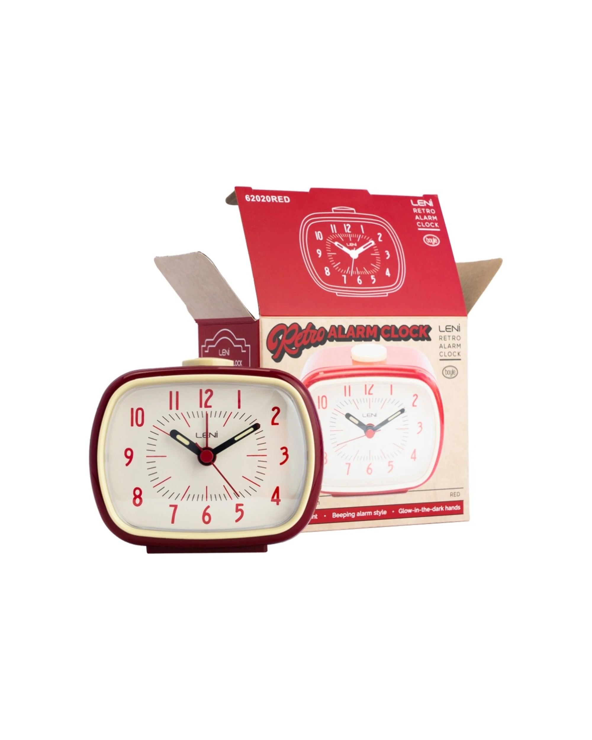 5 Leni Retro 9cm Alarm Clock Luminescent Hands Audible Beep-Beep Alarm - Red, 5 of 8