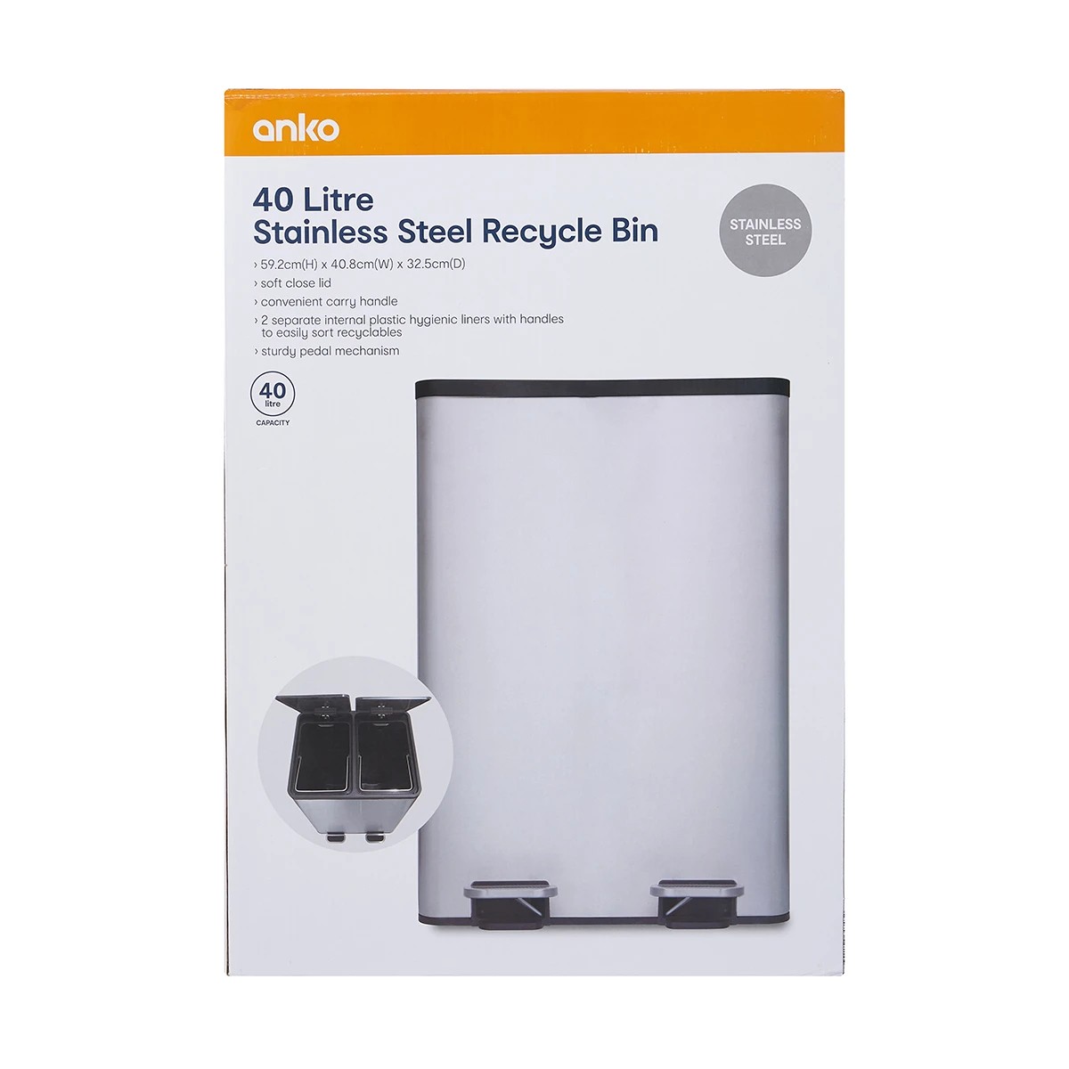 5 40L 2 Compartment Stainless Steel Recycle Bin, 5 of 7