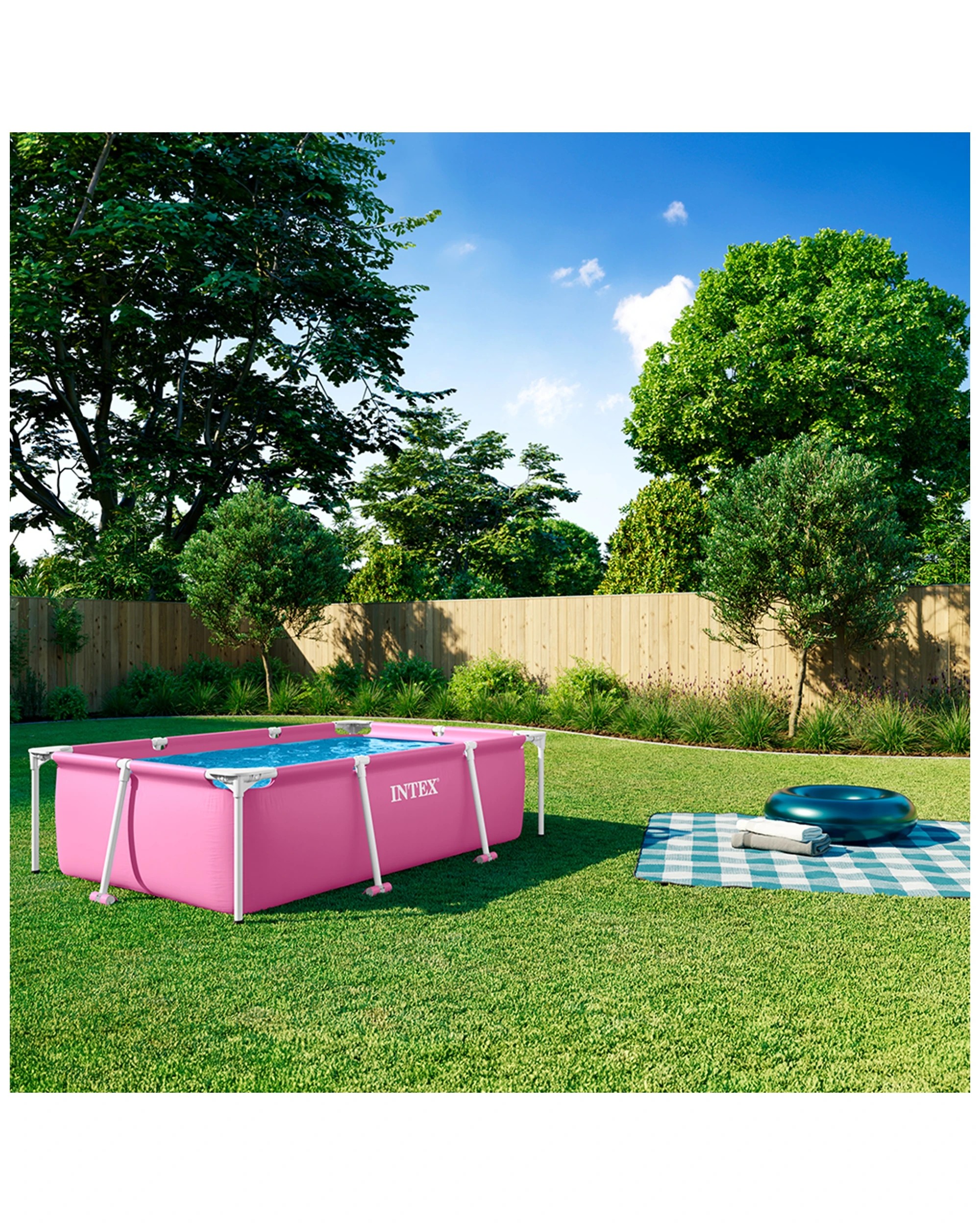 8 Intex 2.2x1.5m Rectangular Frame Above Ground Swimming Pool Outdoor/garden - Pink, 8 of 9