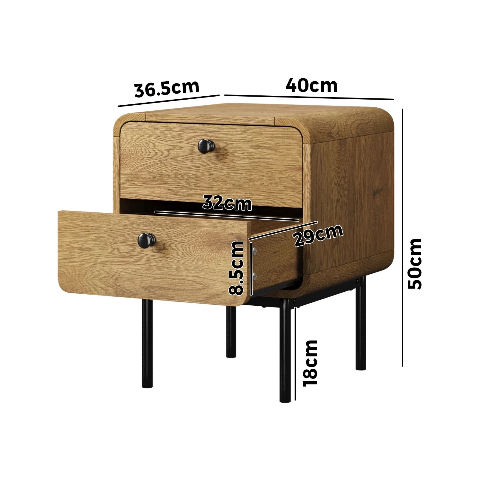2 Oikiture 2x Bedside Table 2 Drawers Side Table Bedroom Nightstand - Natural, 2 of 7