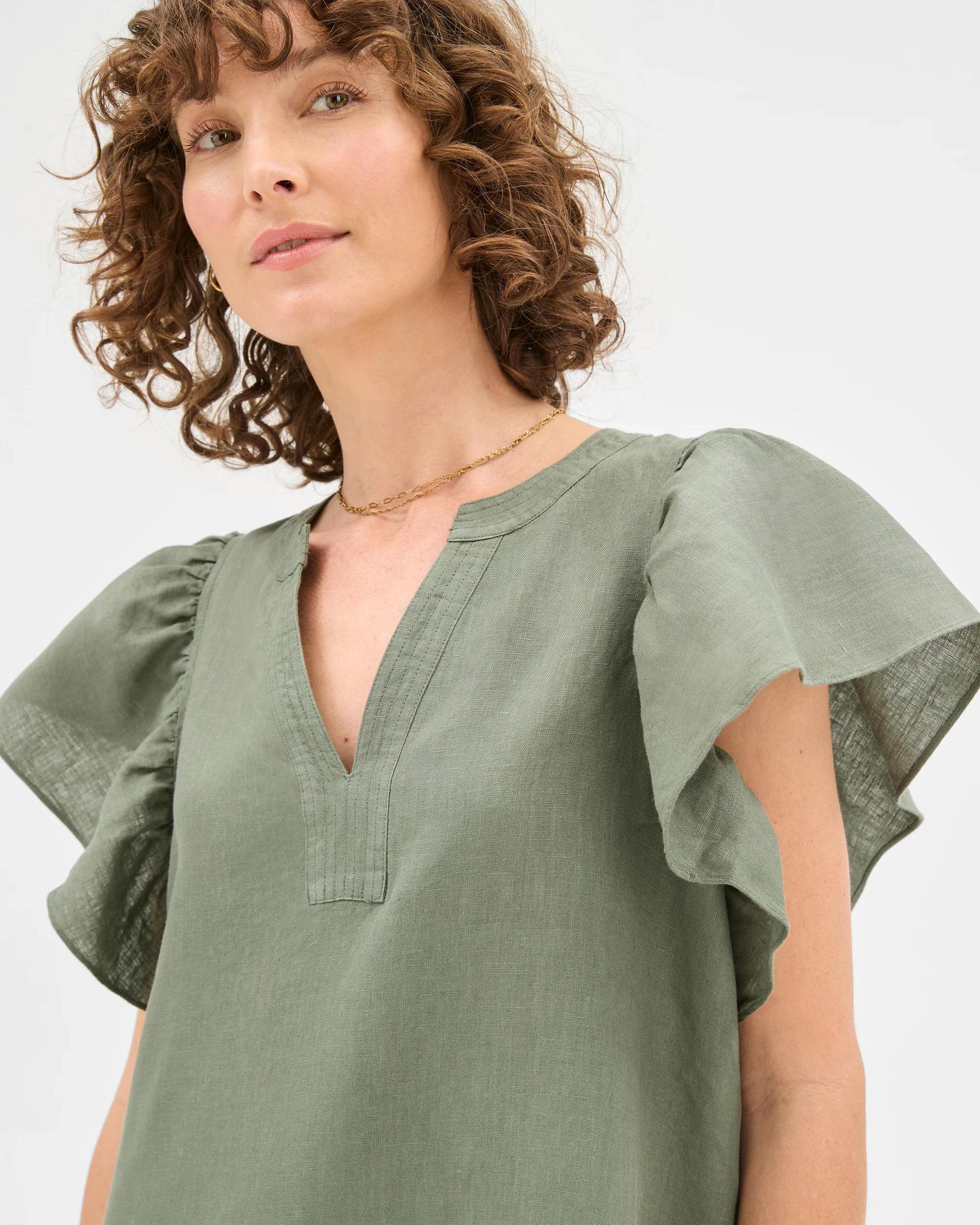 3 Target Woman European Linen Stitch Detail Mini Dress KALE, 3 of 6