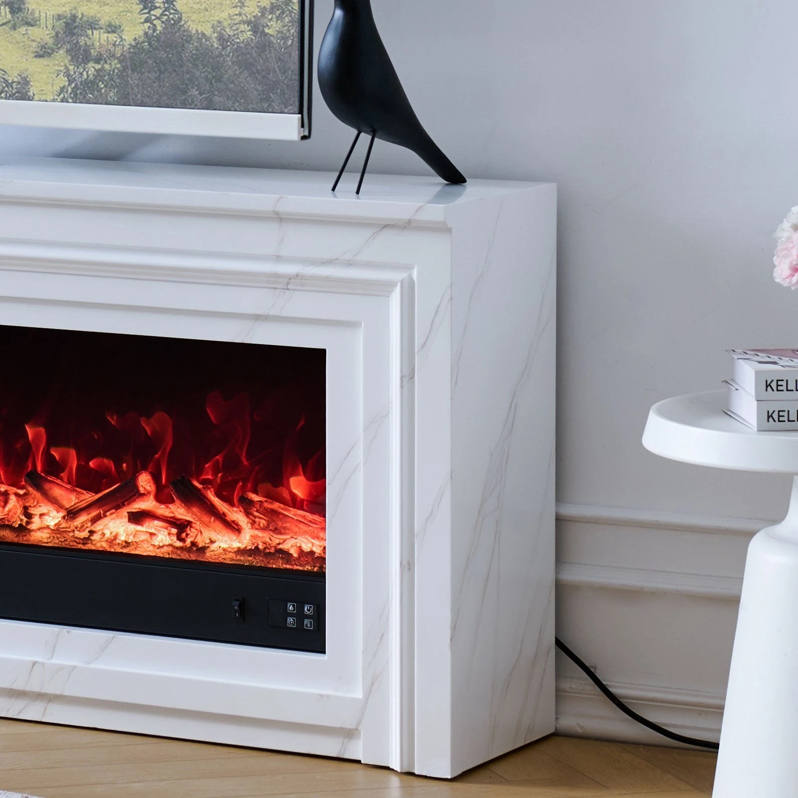 6 Moda Living Valence 60 inch Electric Fireplace with White Mantel Suite - White, 6 of 9