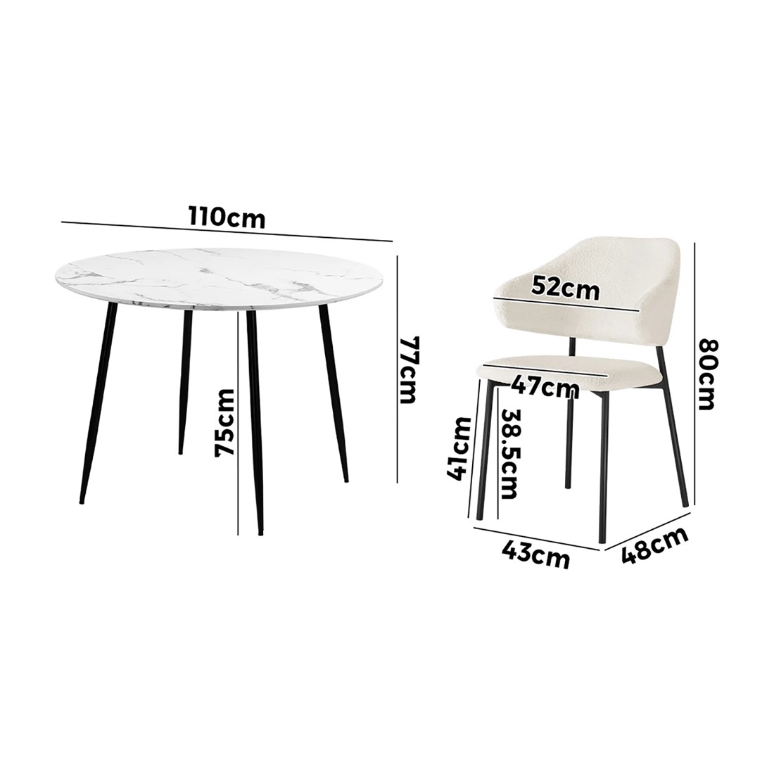 9 Oikiture 110cm Round Dining Table With 4pcs Dining Chairs Accent Sherpa
 - Multi, 9 of 10