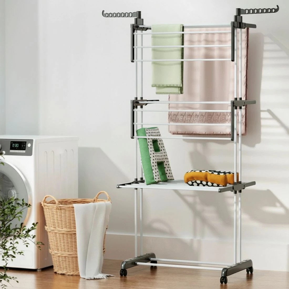 6 Artiss Clothes Drying Rack 173cm Coat Airer Hanger Foldable Portable Indoor Outdoor Space Saving Lockable Wheels - Grey, 6 of 8