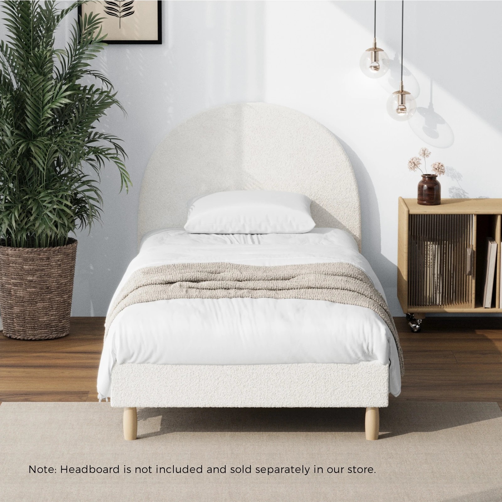 3 Oikiture Single Bed Base Boucle Bed Frame
 - White, 3 of 10