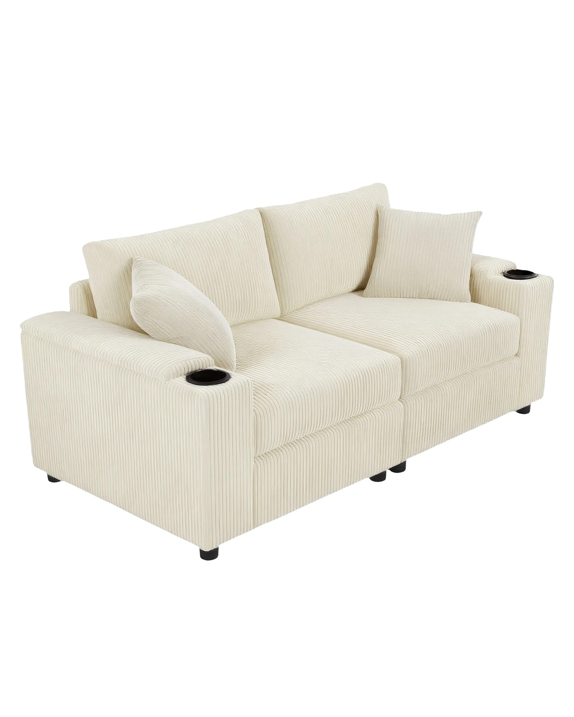 5 Advwin 182cm 2 Seater Sofa Corduroy Modular Lounge Couch w/ Storage Armrests & Cup Holder, 5 of 9