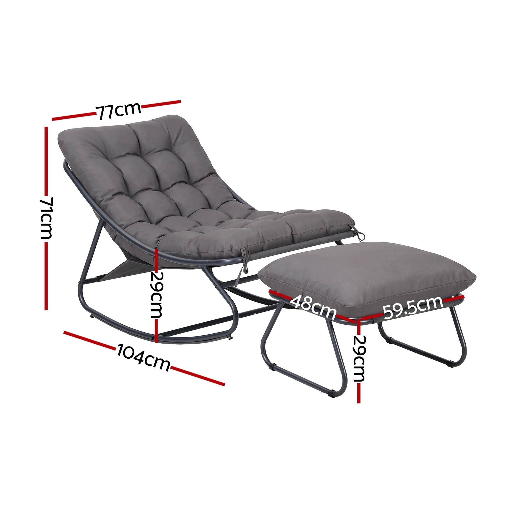 2 Gardeon Rocking Chair with Footrest Mesh Seat Cushion Outdoor Chairs- Grey, 2 of 8