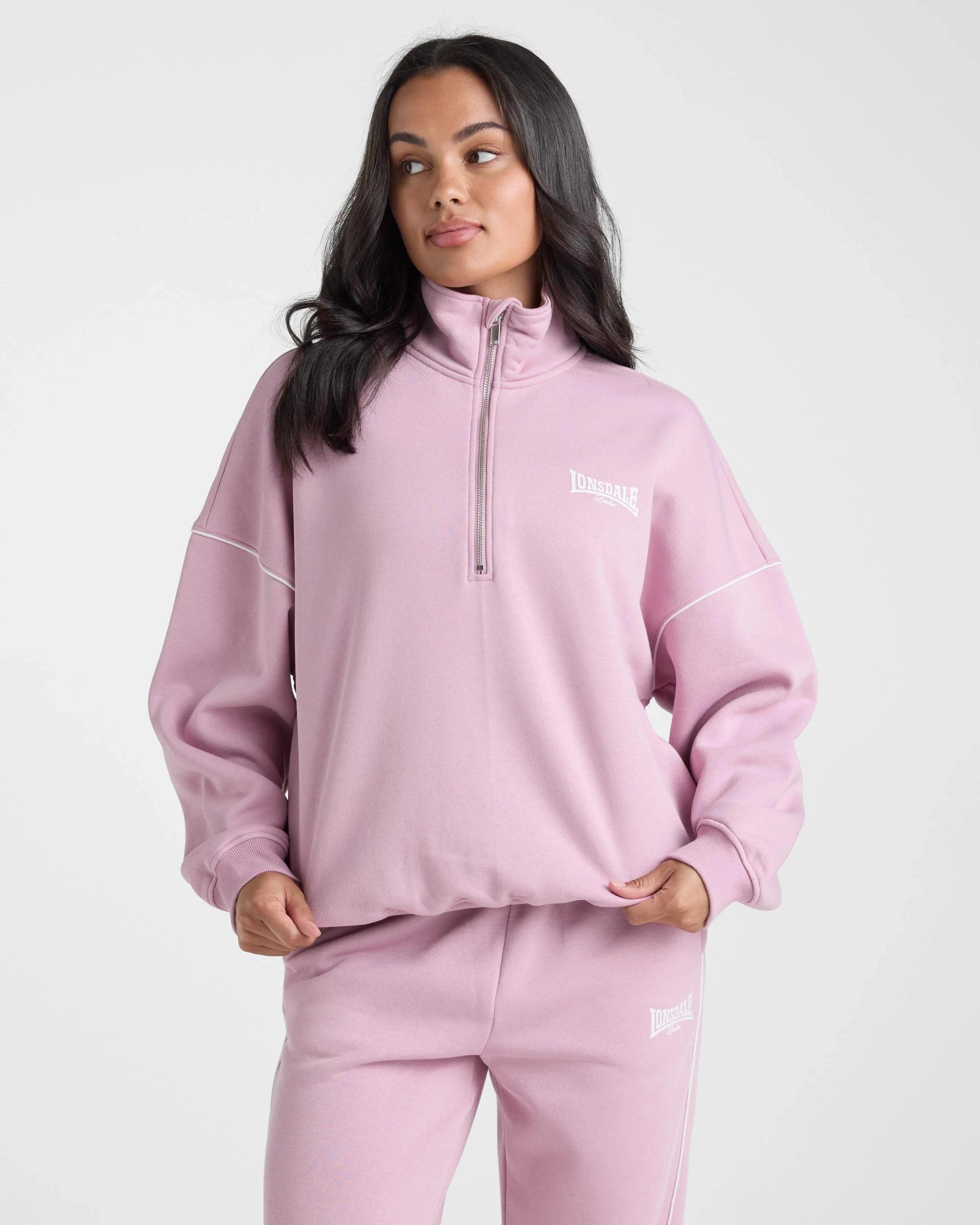 1 Lonsdale London 1/4 Zip Sweat ‑ Dusty Pink DUSTY PINK, 1 of 5